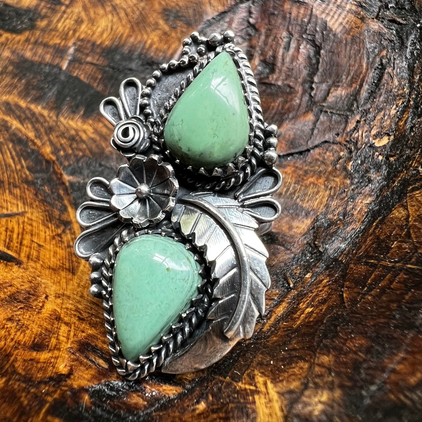 Kingman Turquoise Double Stone Statement Ring – Size 8.5 Sterling Silver