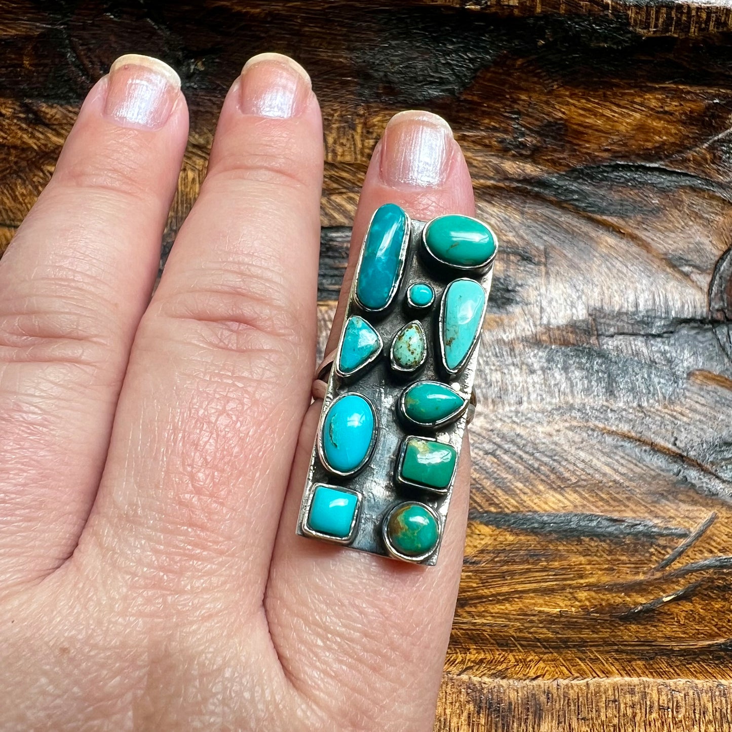 Kingman Turquoise Cluster Statement Ring | Sterling Silver Size 7