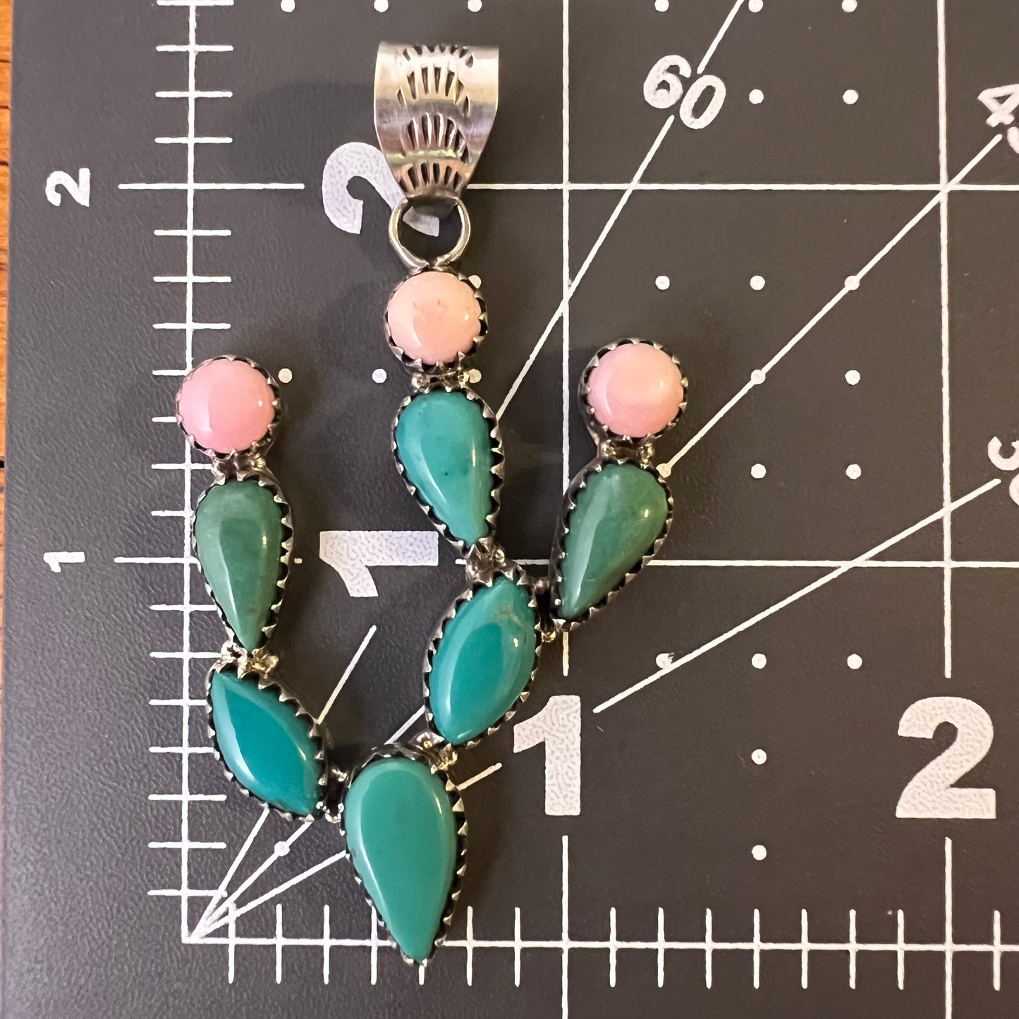 Kingman Turquoise & Queen Conch Cactus Pendant in Sterling Silver