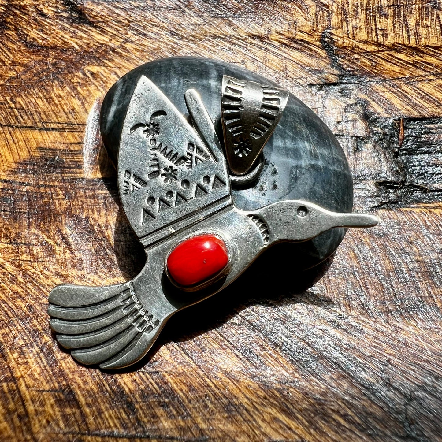 Sterling Silver & Italian Red Coral Hummingbird Pendant