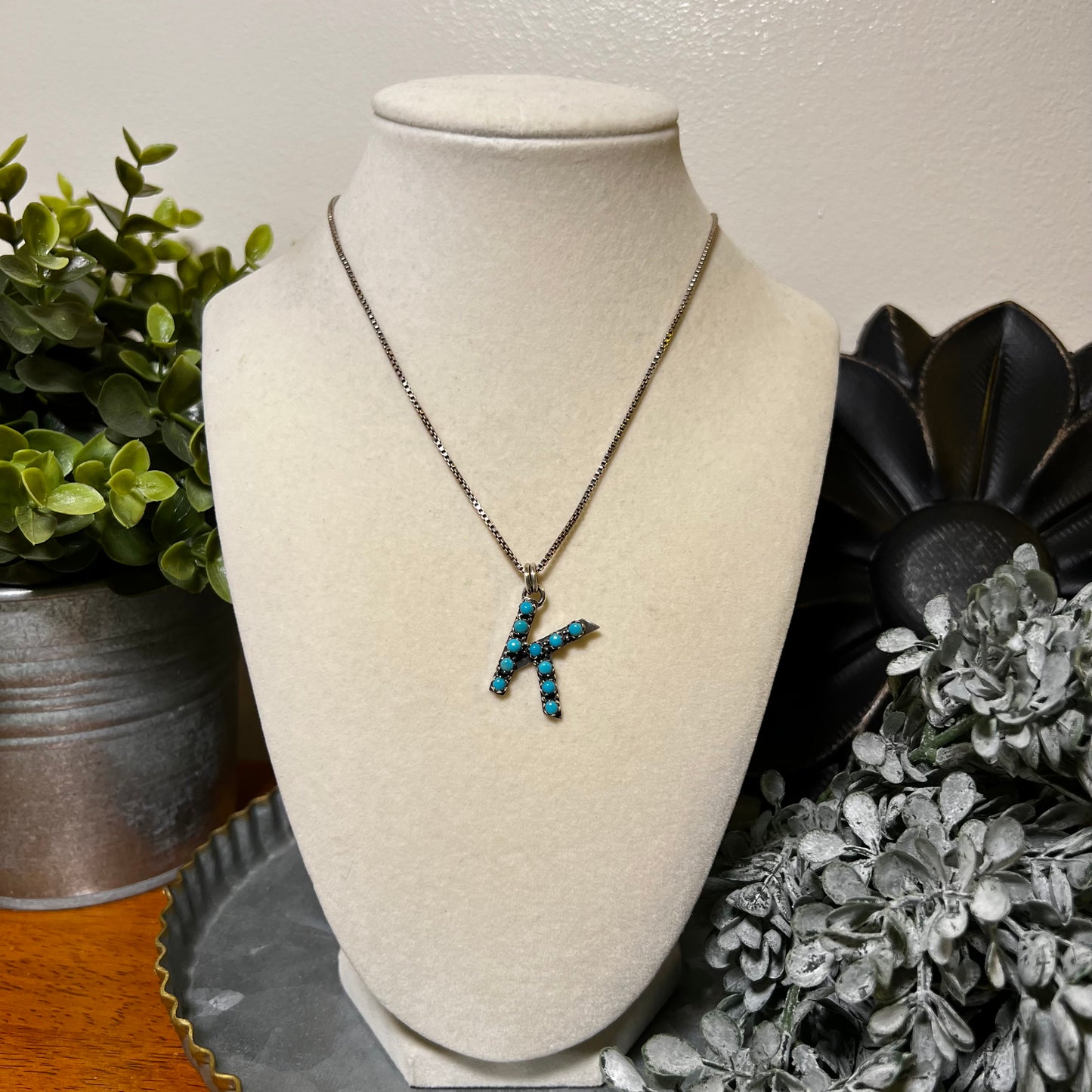 Kingman Turquoise Initial K Sterling Silver Pendant