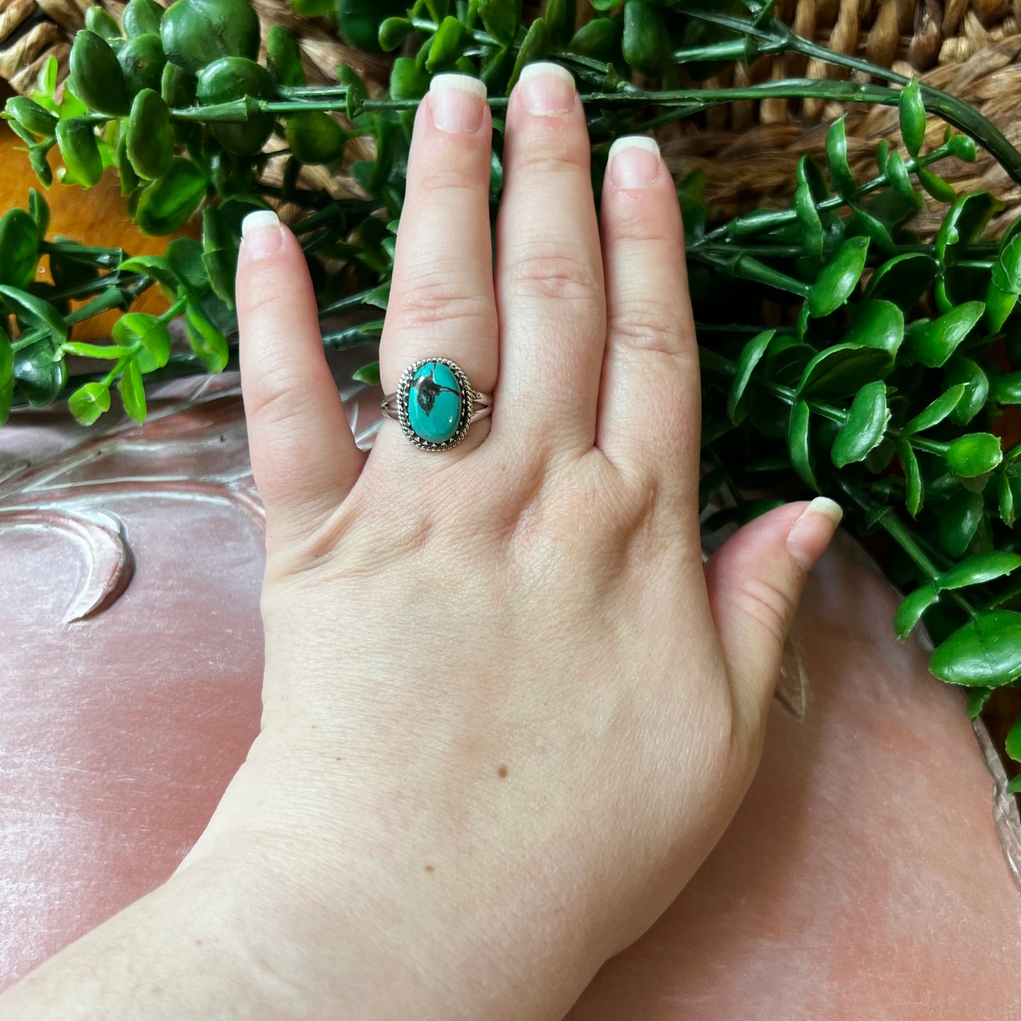 Sterling Silver Kingman Turquoise Ring Size 8