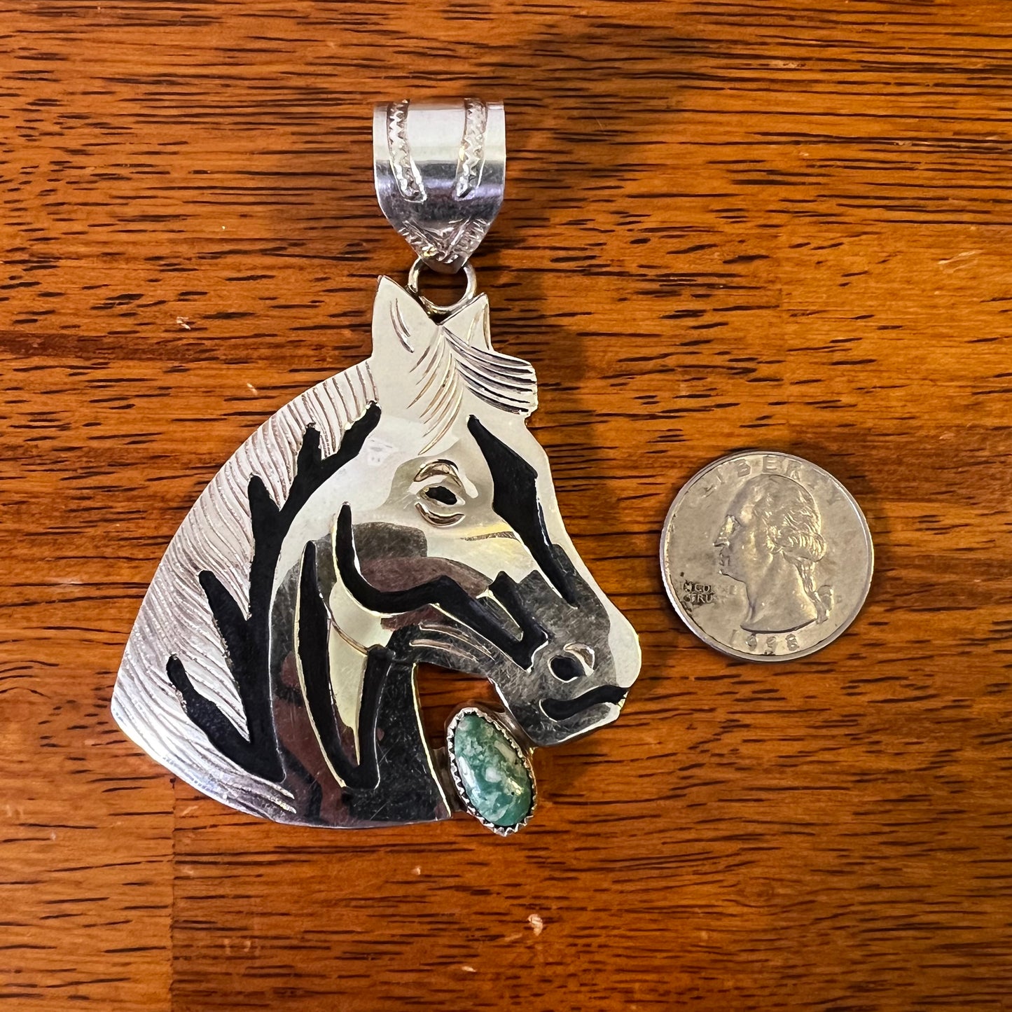 Alonzo Mariano Navajo Sterling Silver Horse Kingman Turquoise Pendant Signed