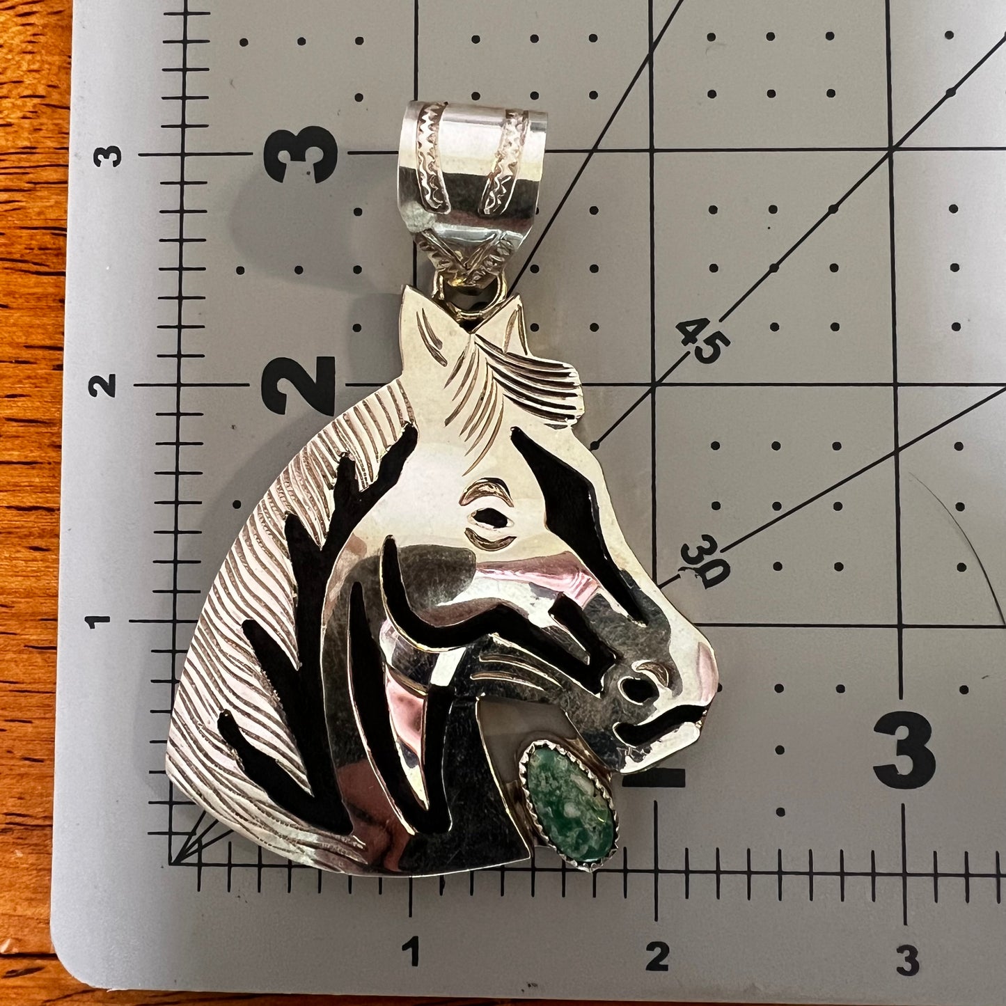 Alonzo Mariano Navajo Sterling Silver Horse Kingman Turquoise Pendant Signed