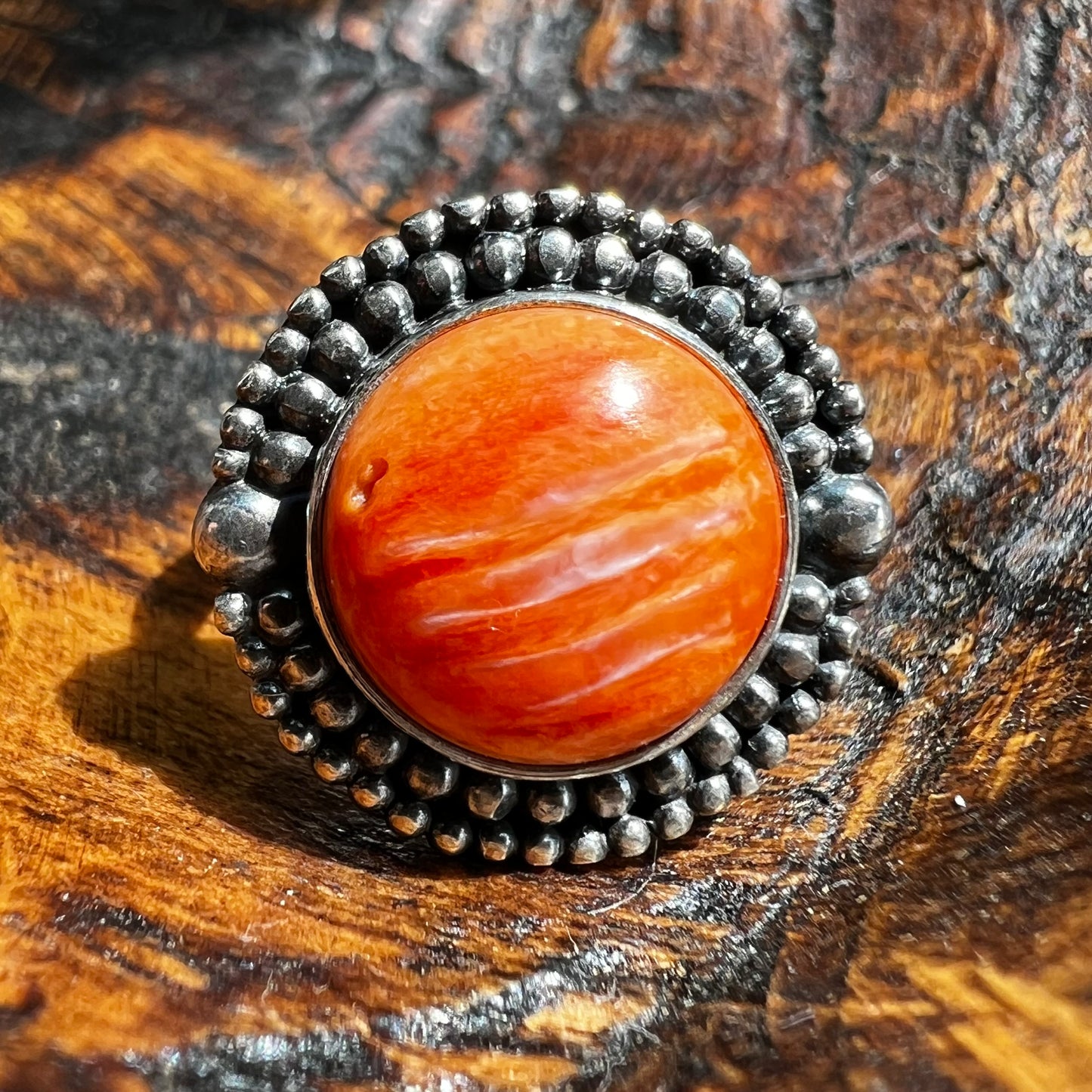 Sterling Silver Orange Spiny Oyster Ring Size 6.75