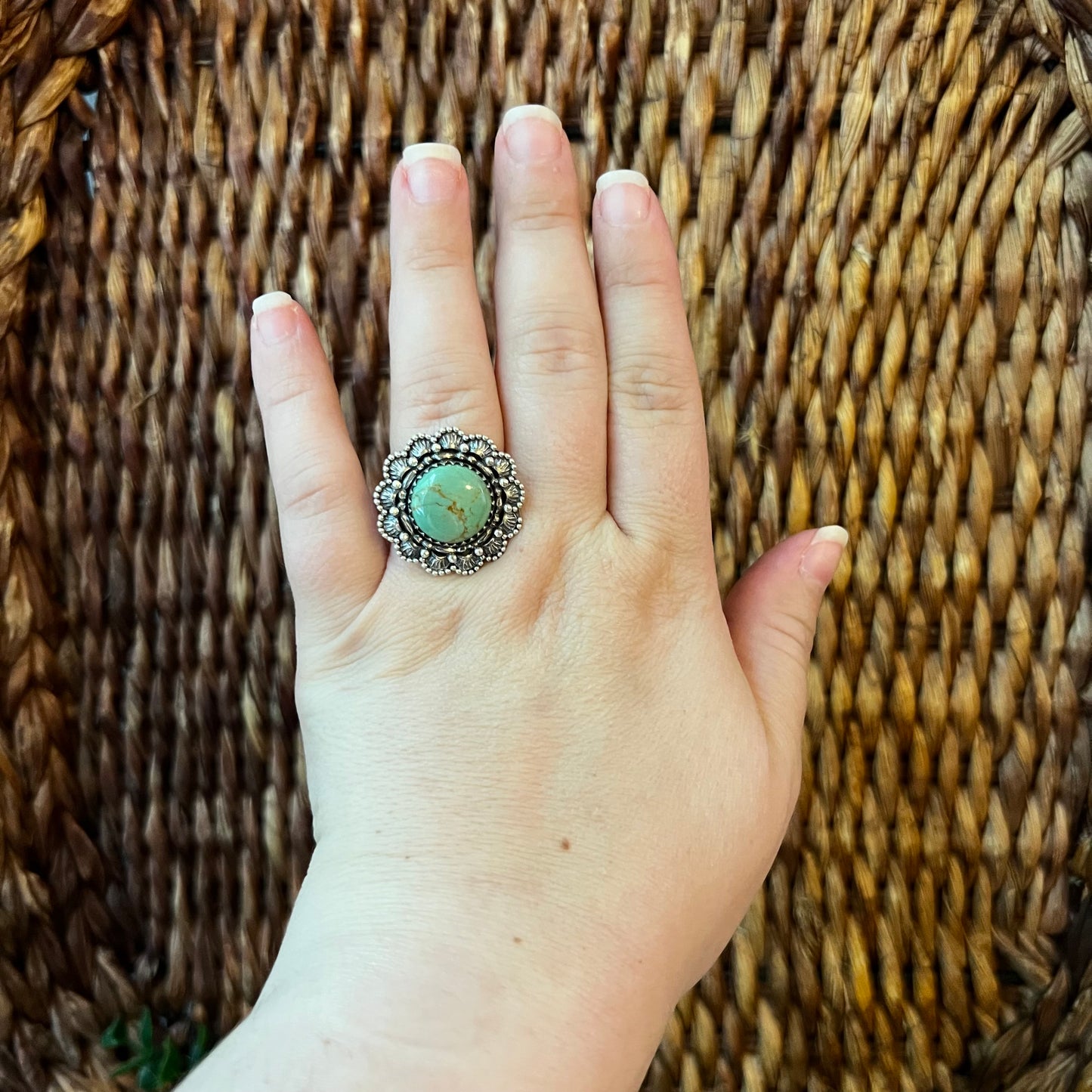 Sterling Kingman Turquoise Statement Ring Size 9  Southwestern