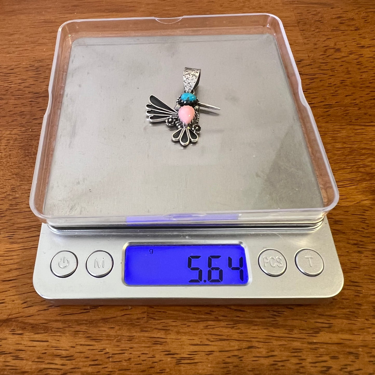 Sterling Silver Kingman Turquoise Queen Conch Hummingbird Pendant