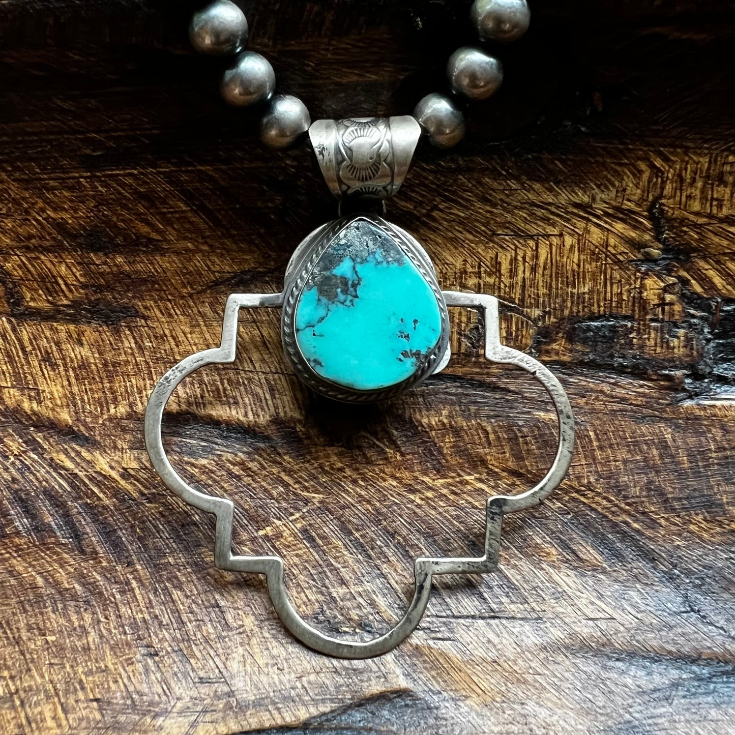 Tony Yazzie Thunder Mountain Turquoise Quatrefoil Pendant