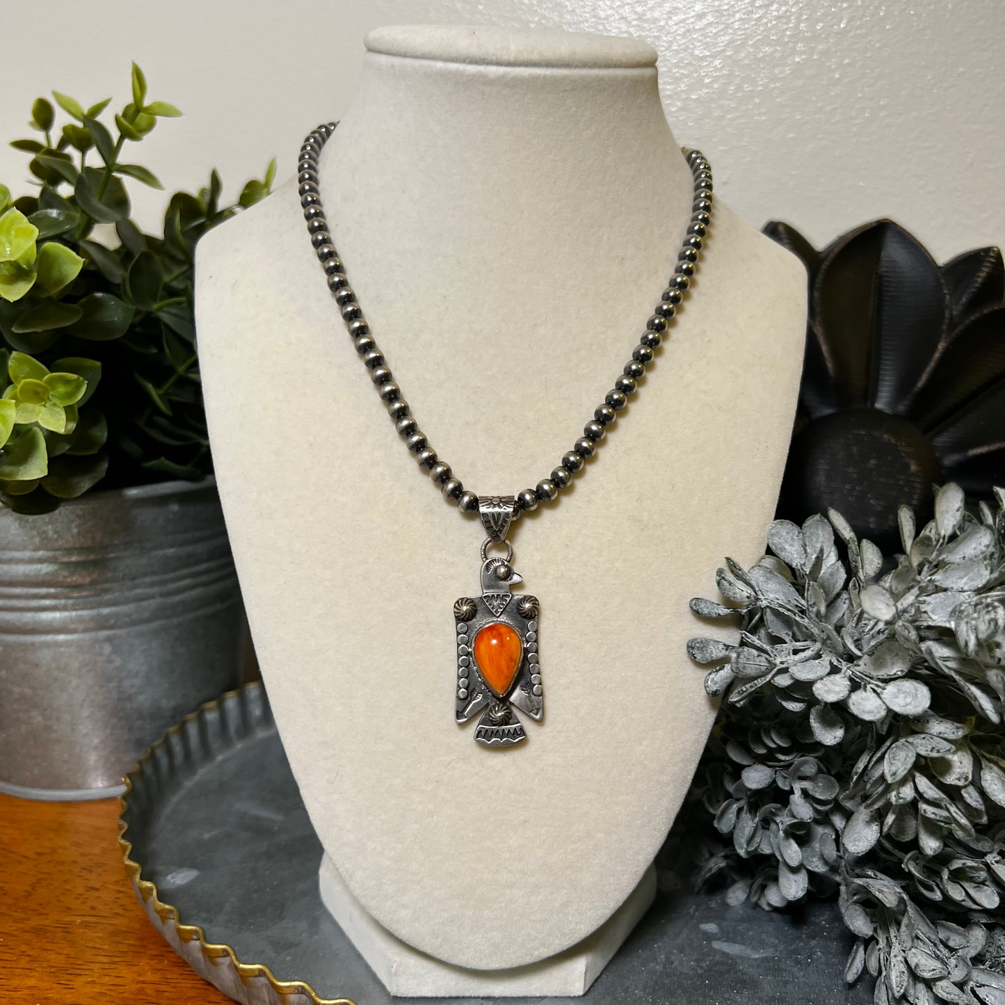Sterling Silver Spiny Oyster Thunderbird Pendant