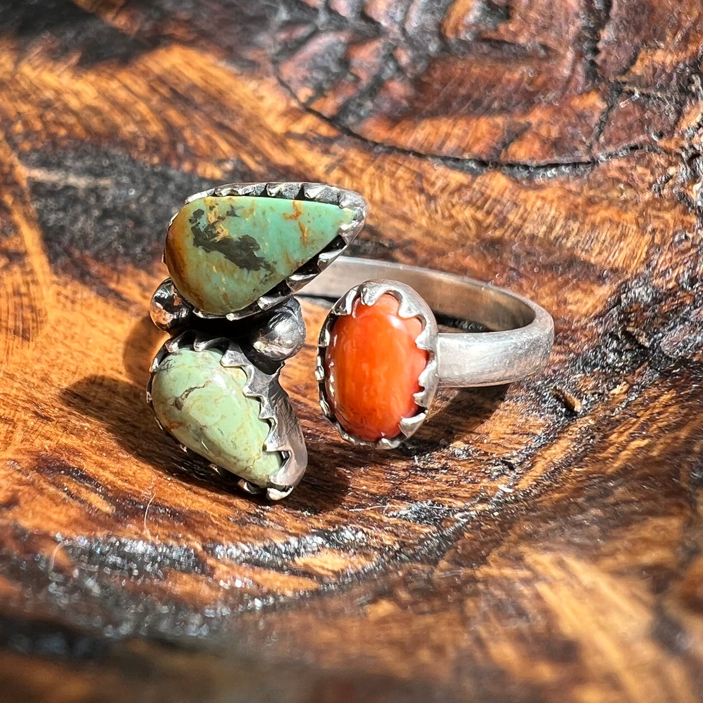 Sterling Silver Kingman Turquoise Spiny Oyster Floater Ring Size 8 Southwest