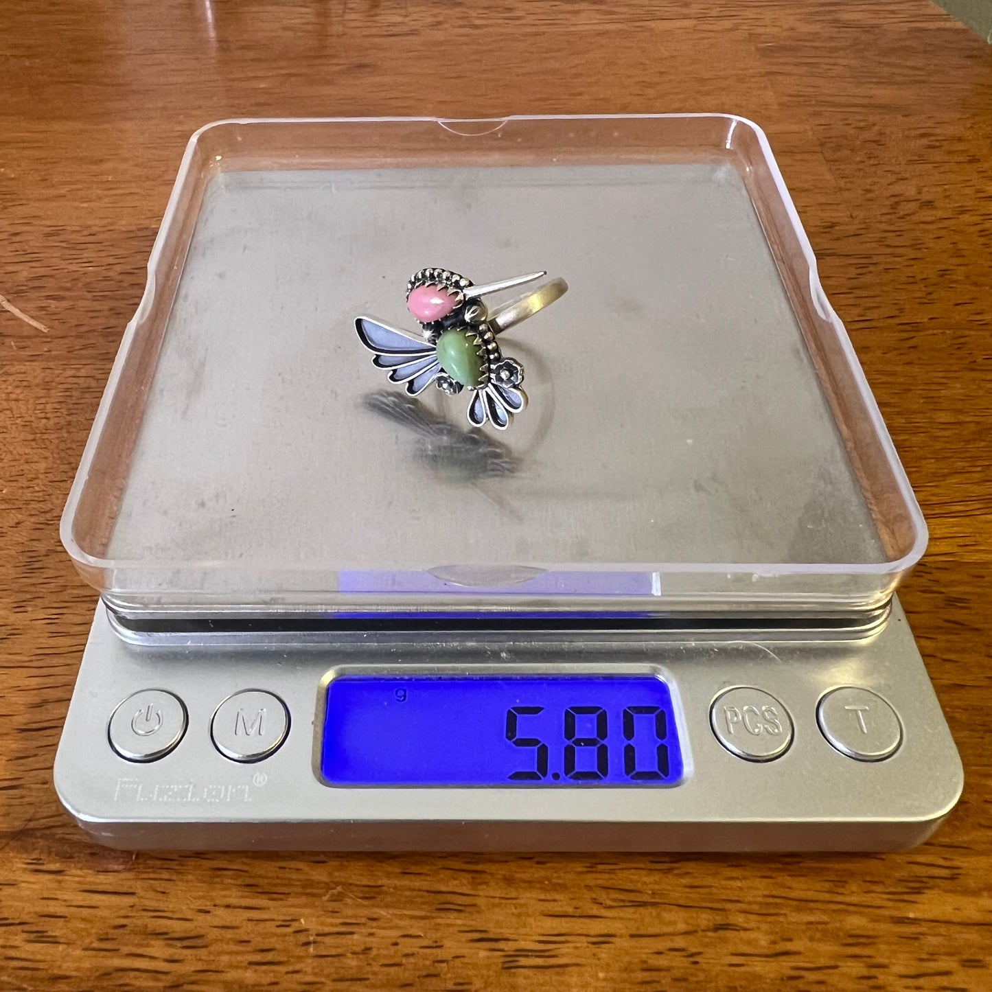 Sterling Silver Green Turquoise Queen Conch Hummingbird Ring Adjustable 8