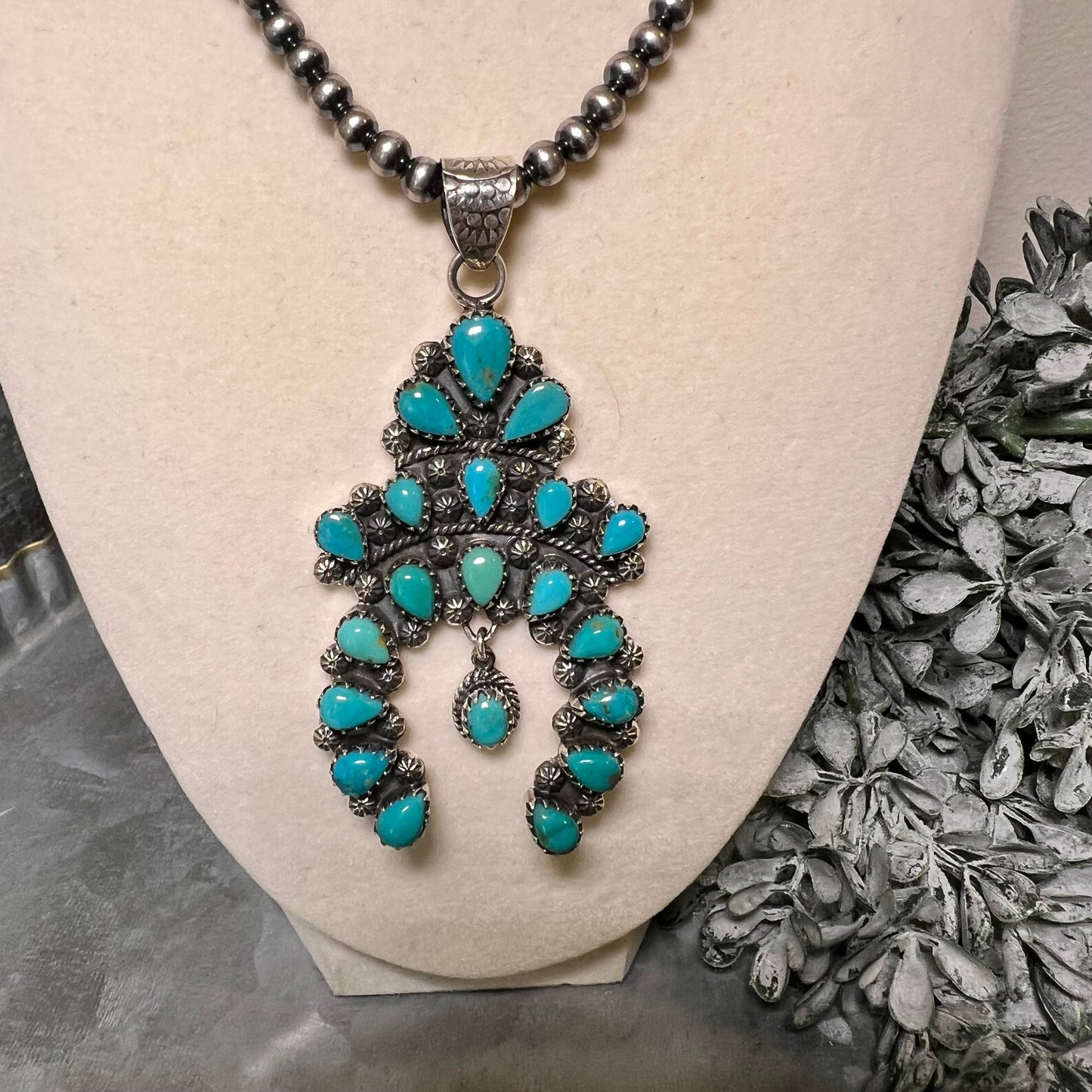 Kingman Turquoise Naja Pendant | Sterling Silver Cluster Statement