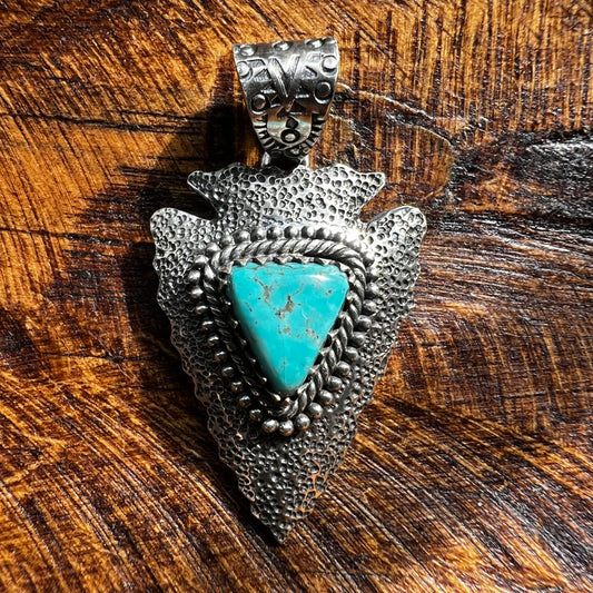 Kingman Turquoise Arrowhead Sterling Silver Pendant
