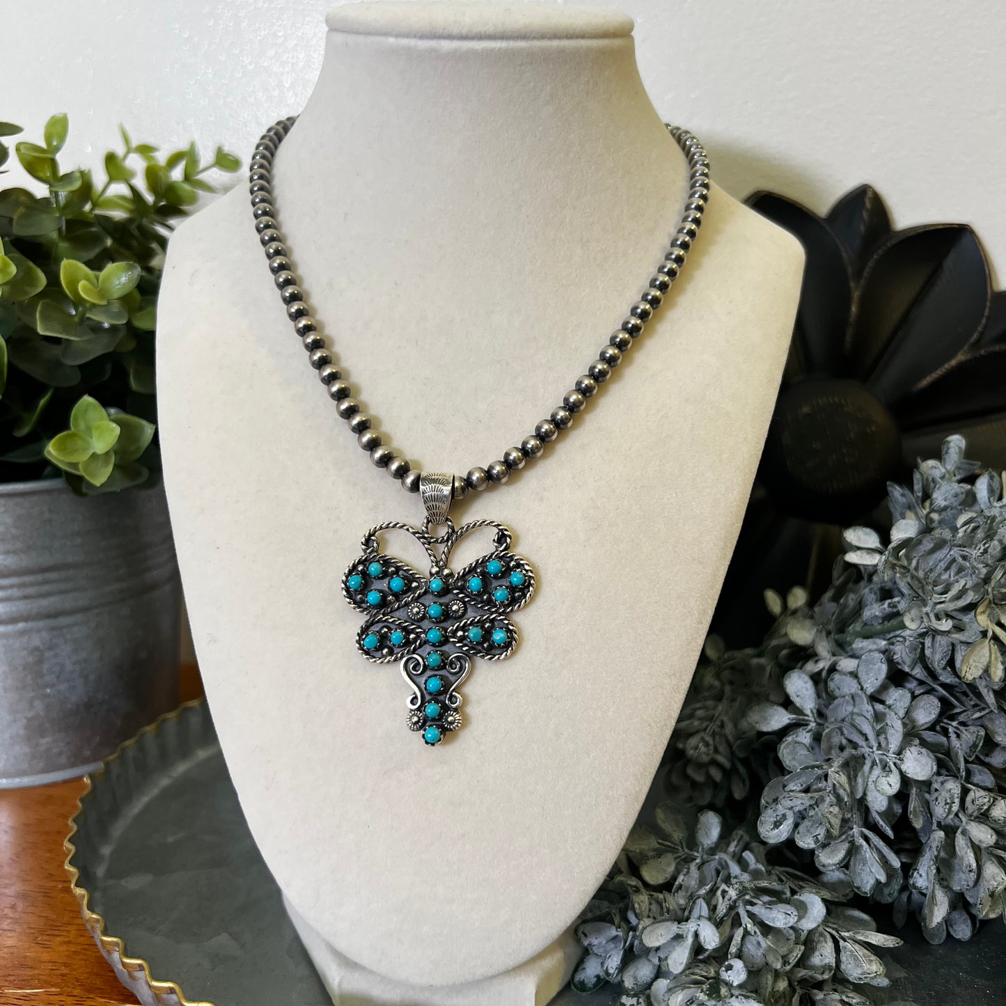 Kingman Turquoise Dragonfly Pendant in Sterling Silver