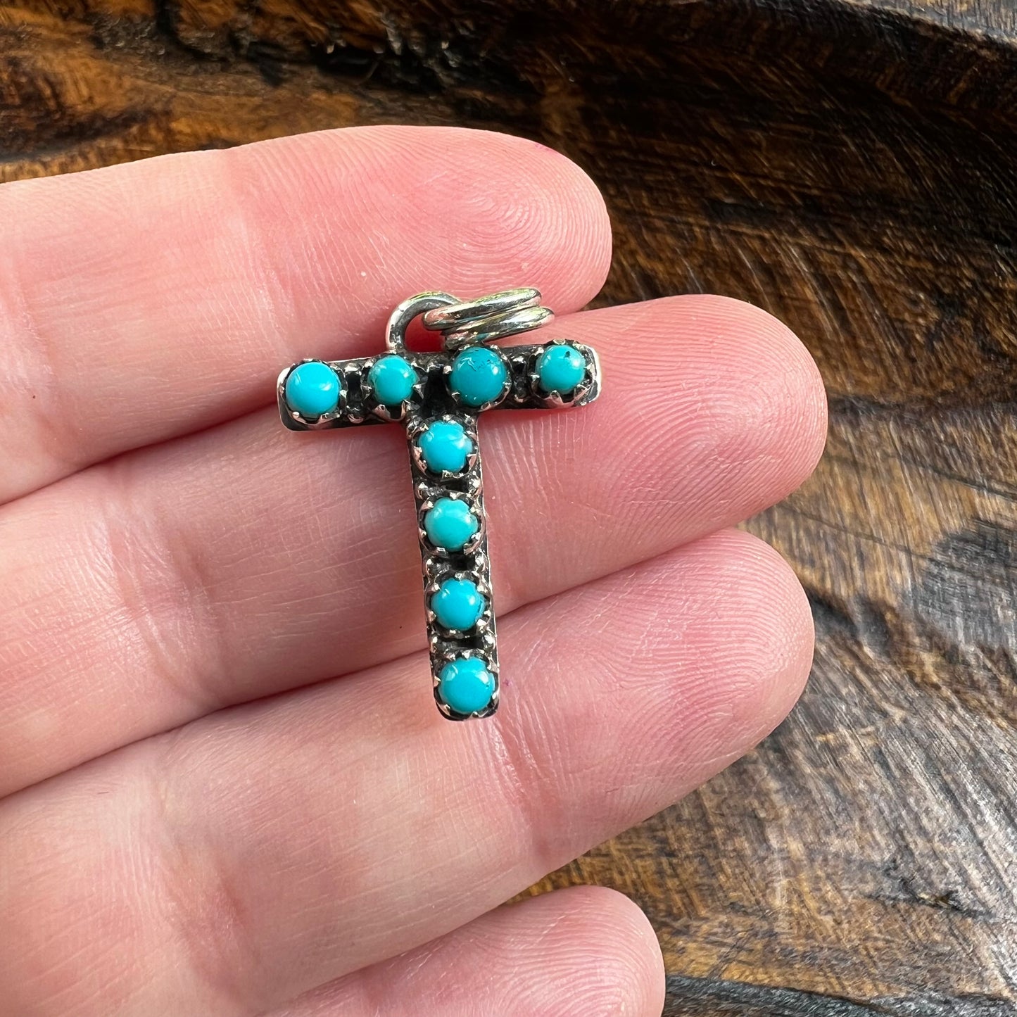 Kingman Turquoise Initial T Sterling Silver Pendant