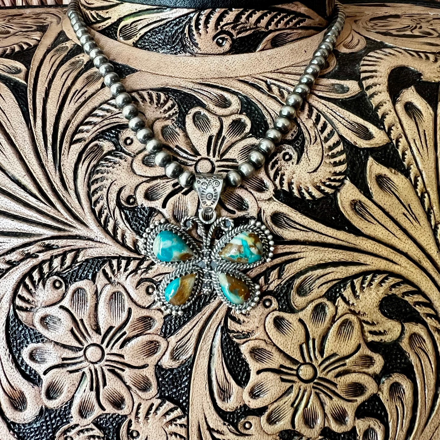 Ribbon Turquoise Statement Butterfly Pendant in Sterling Silver