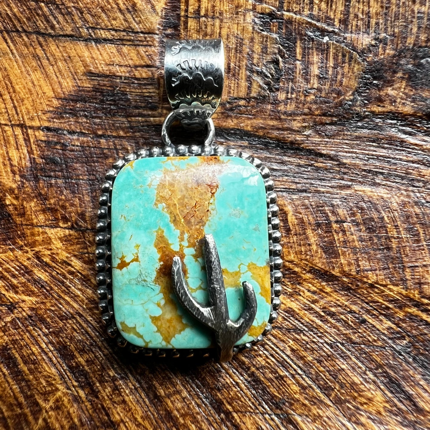 Sterling Silver & Kingman Turquoise Cactus Pendant