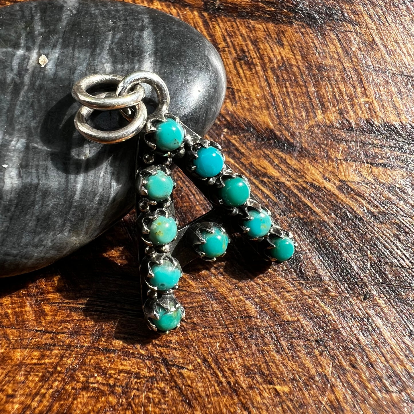 Kingman Turquoise Initial “A” Sterling Silver Pendant