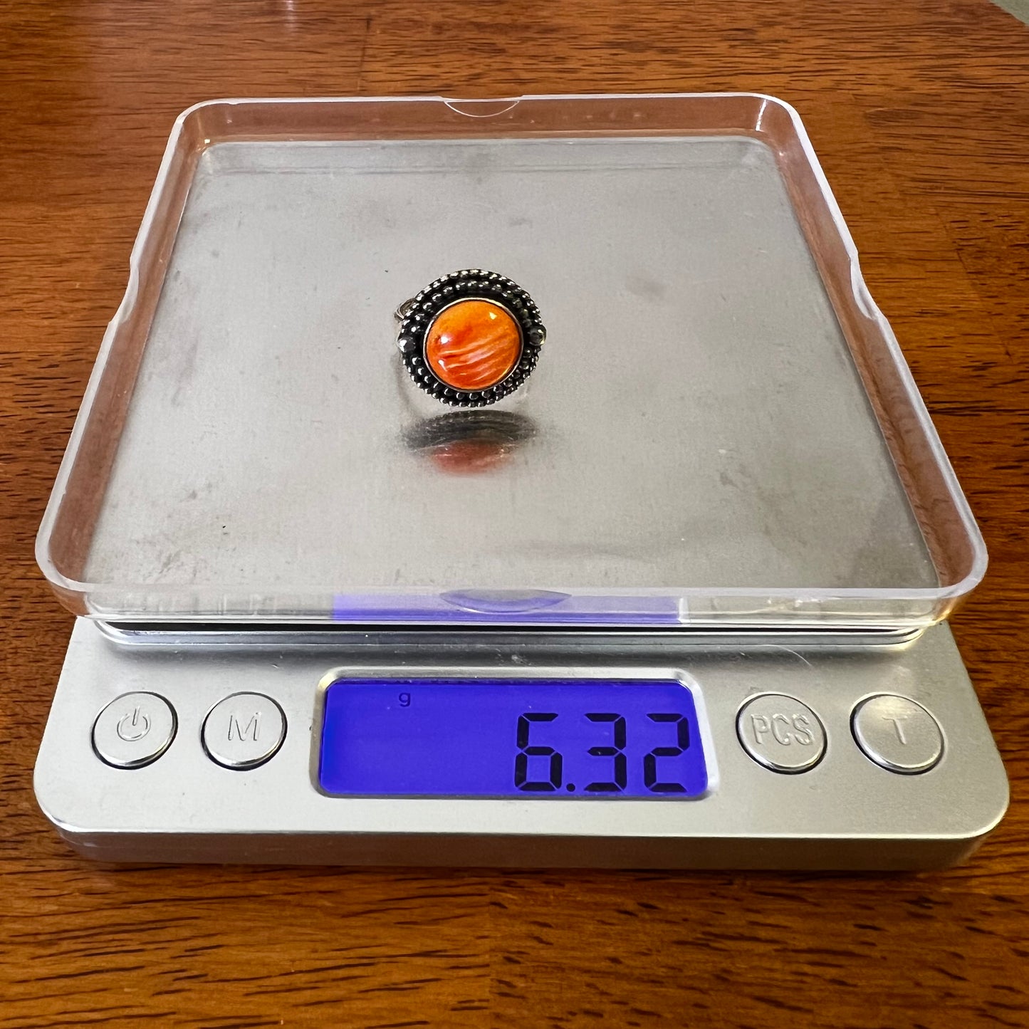 Sterling Silver Orange Spiny Oyster Ring Size 6.75