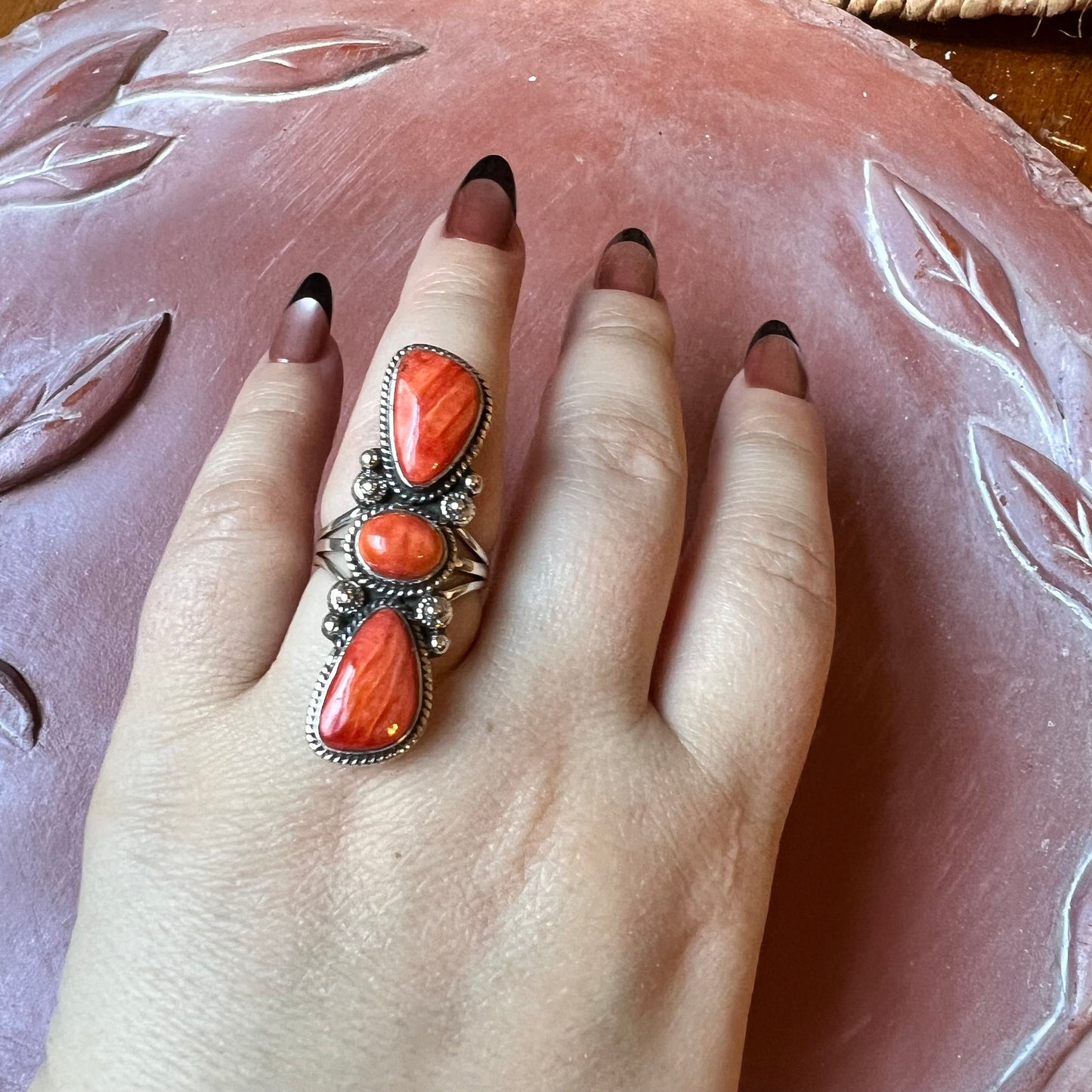 Triple Spiny Oyster Sterling Silver Statement Ring — Bold Southwestern Design