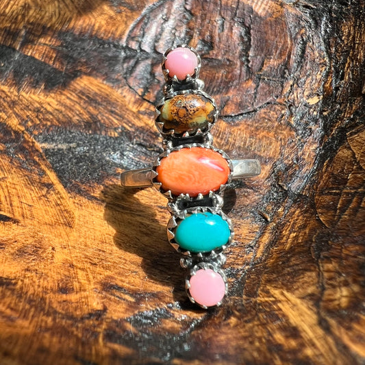 Sterling Silver Spiny Oyster Kingman Turquoise Queen Conch Adjustable Ring