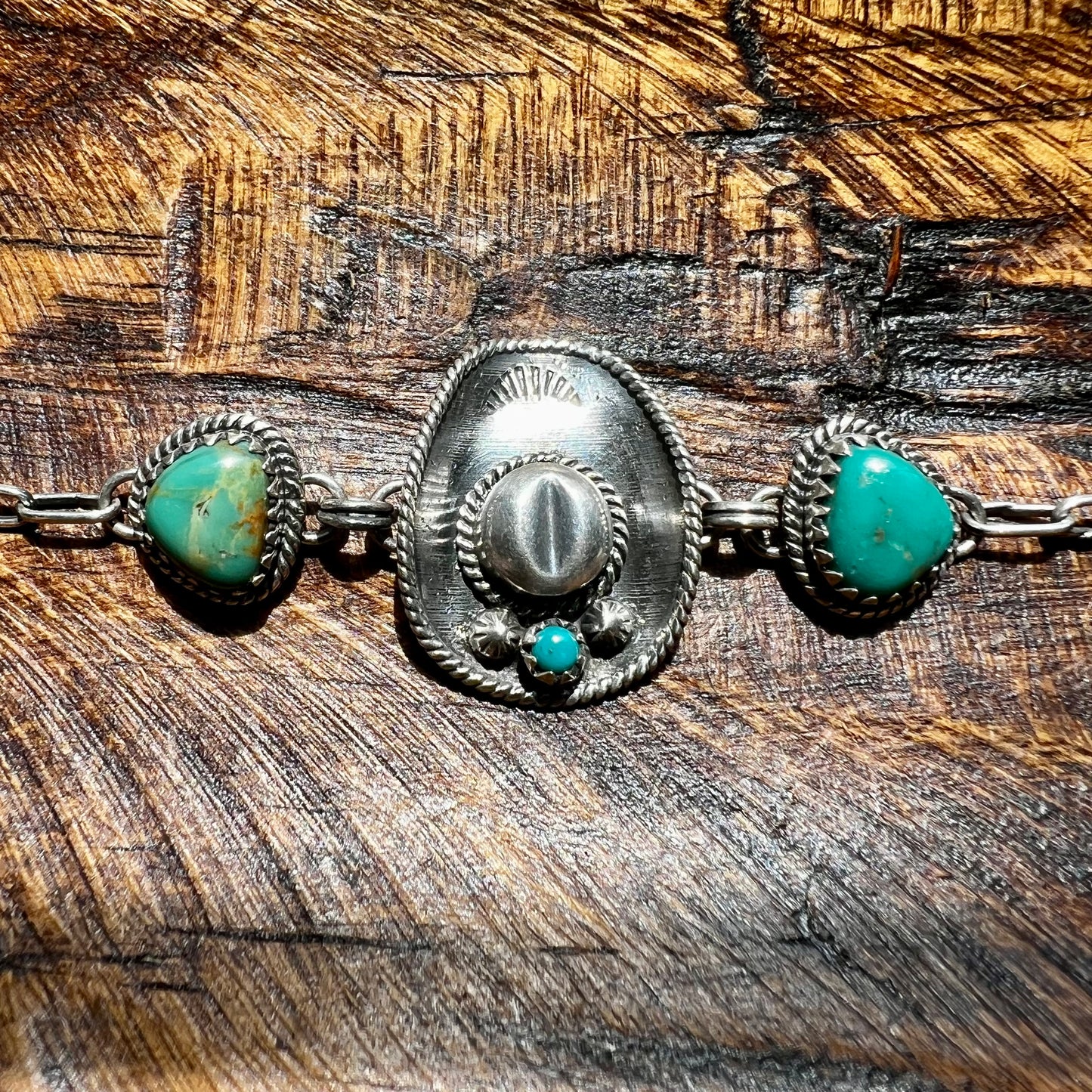 Turquoise Cowboy Hat Sterling Silver Bracelet – 7.5”