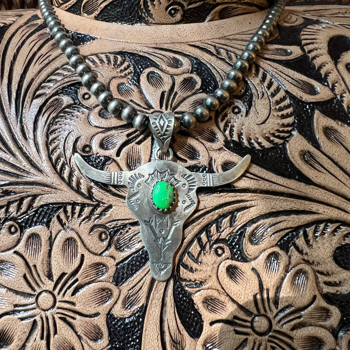 Sterling Silver Steer Head Pendant – Sonoran Gold or White Buffalo
