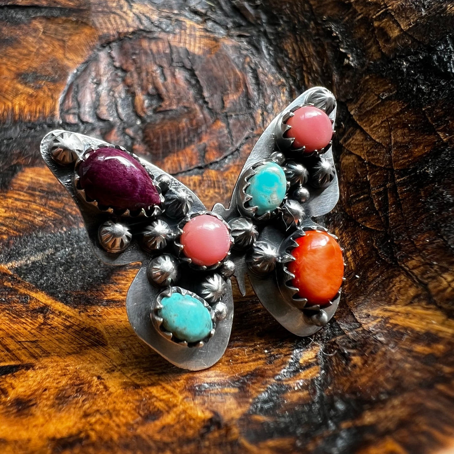 Sterling Silver Multi Stone Butterfly Ring Size 8 (Adjustable)