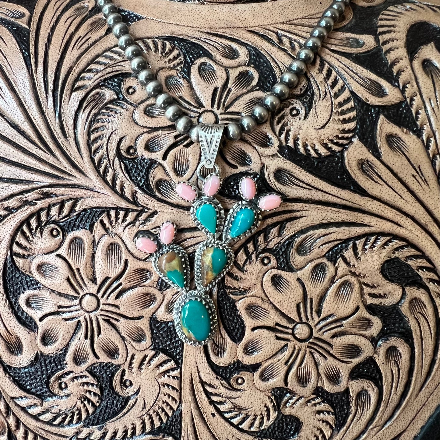 Sterling Silver Fox Turquoise Queen Conch Cactus Pendant