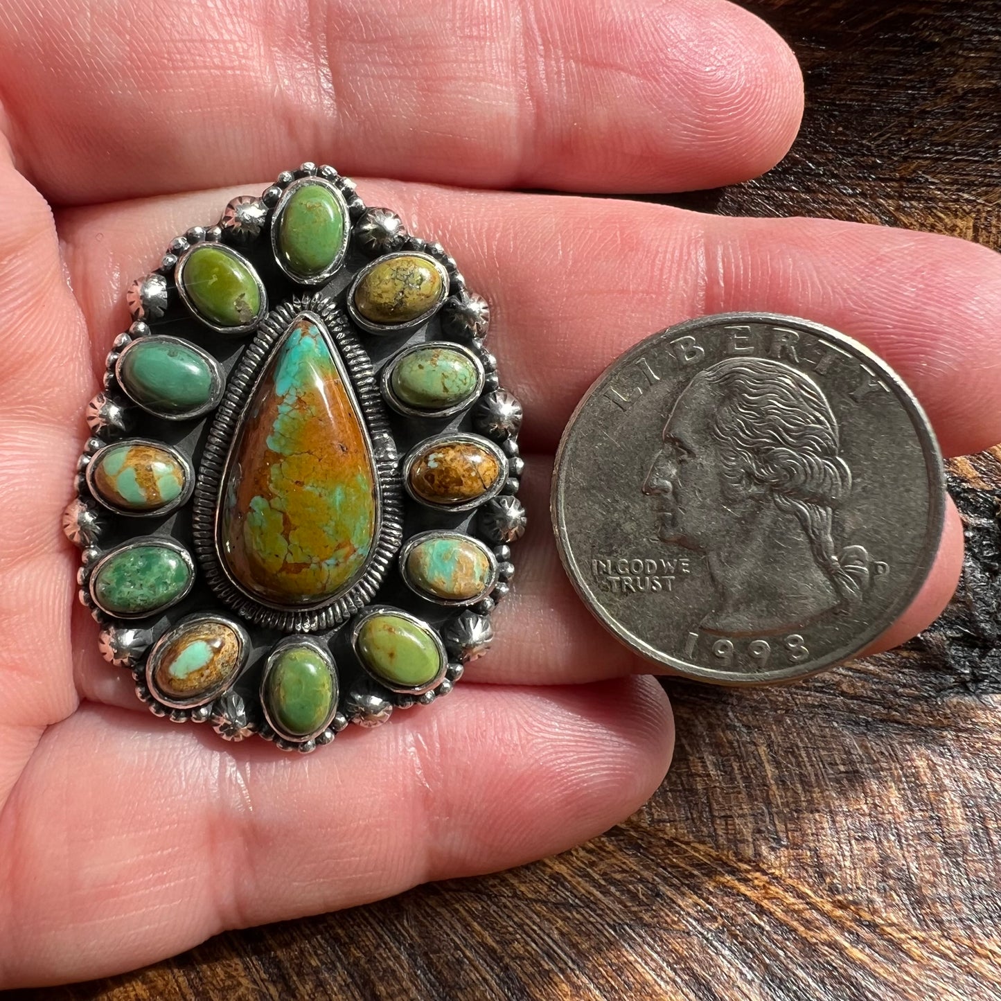 Sterling Silver Kingman Turquoise Cluster Ring Size 8.25 Statement