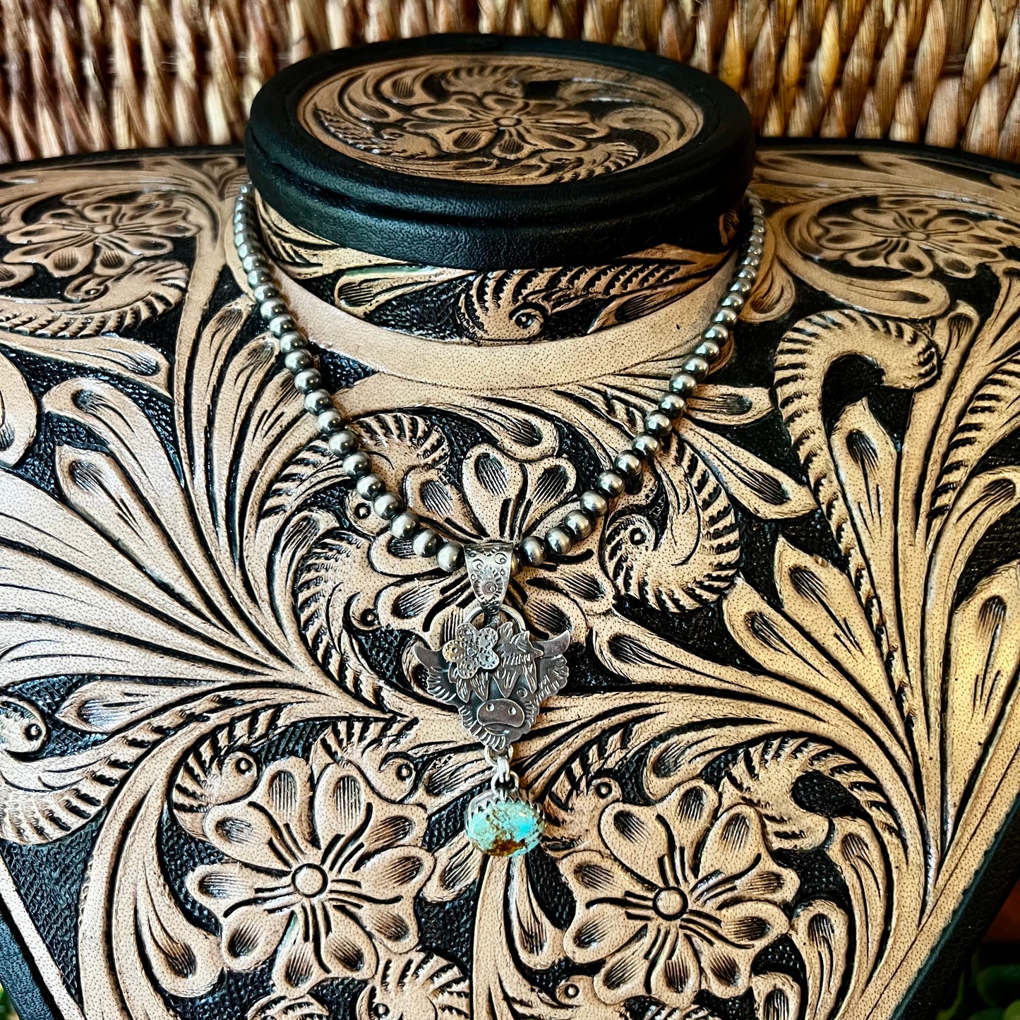 Highland Cow Kingman Turquoise Sterling Silver Pendant