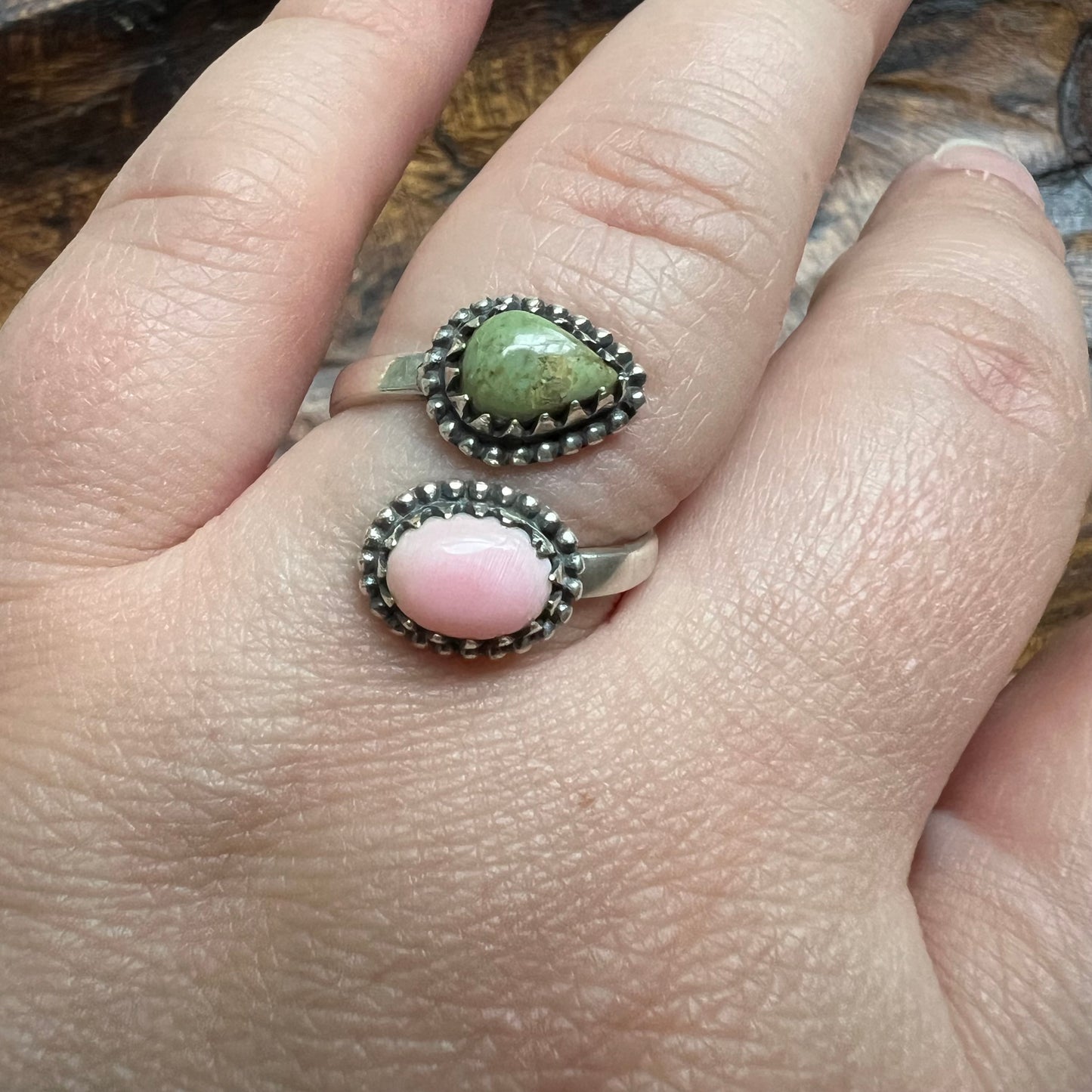 Sterling Silver Kingman Turquoise Queen Conch Bypass Ring Size 8 Adjustable