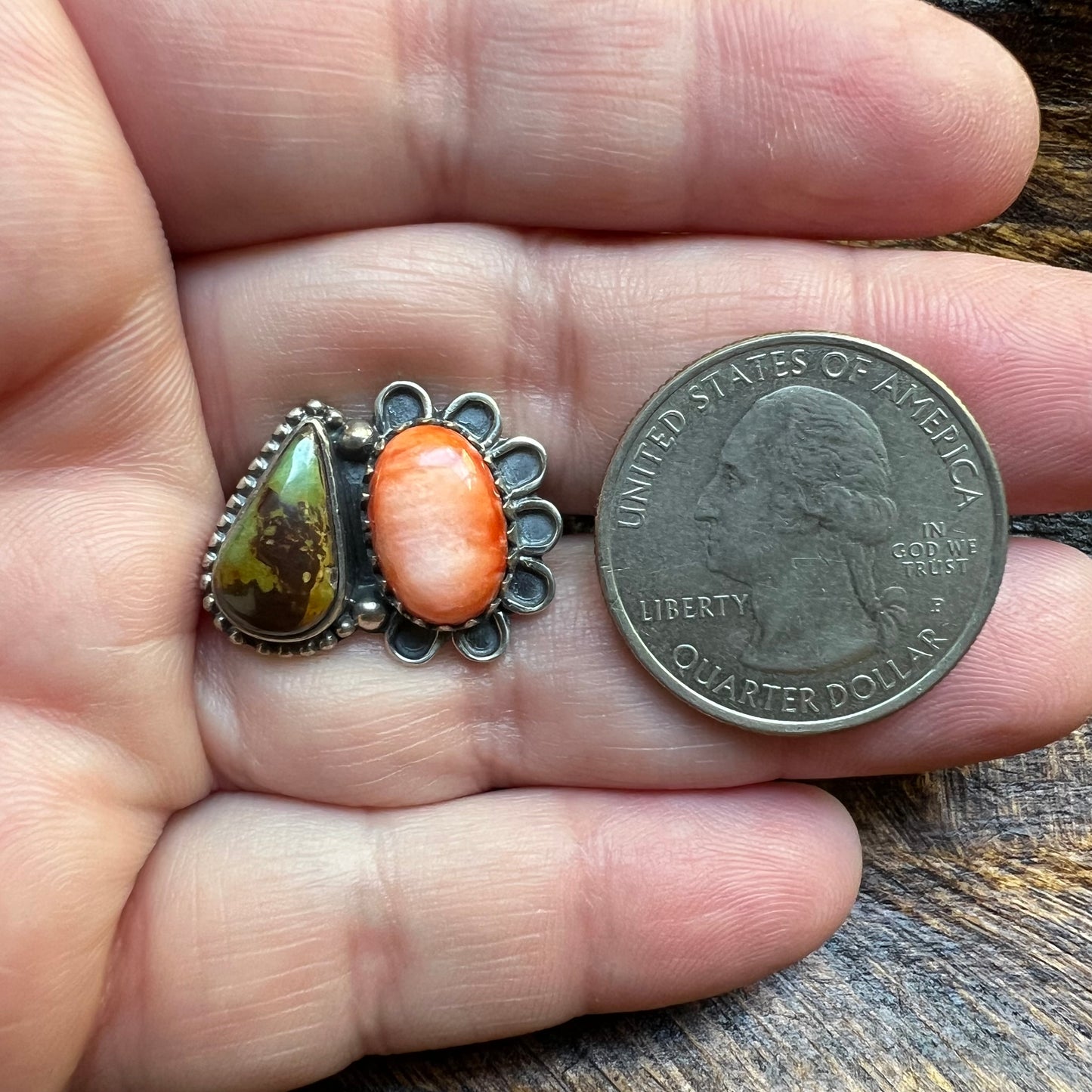 Kingman Turquoise & Spiny Oyster Ring – Sterling Silver Size 7