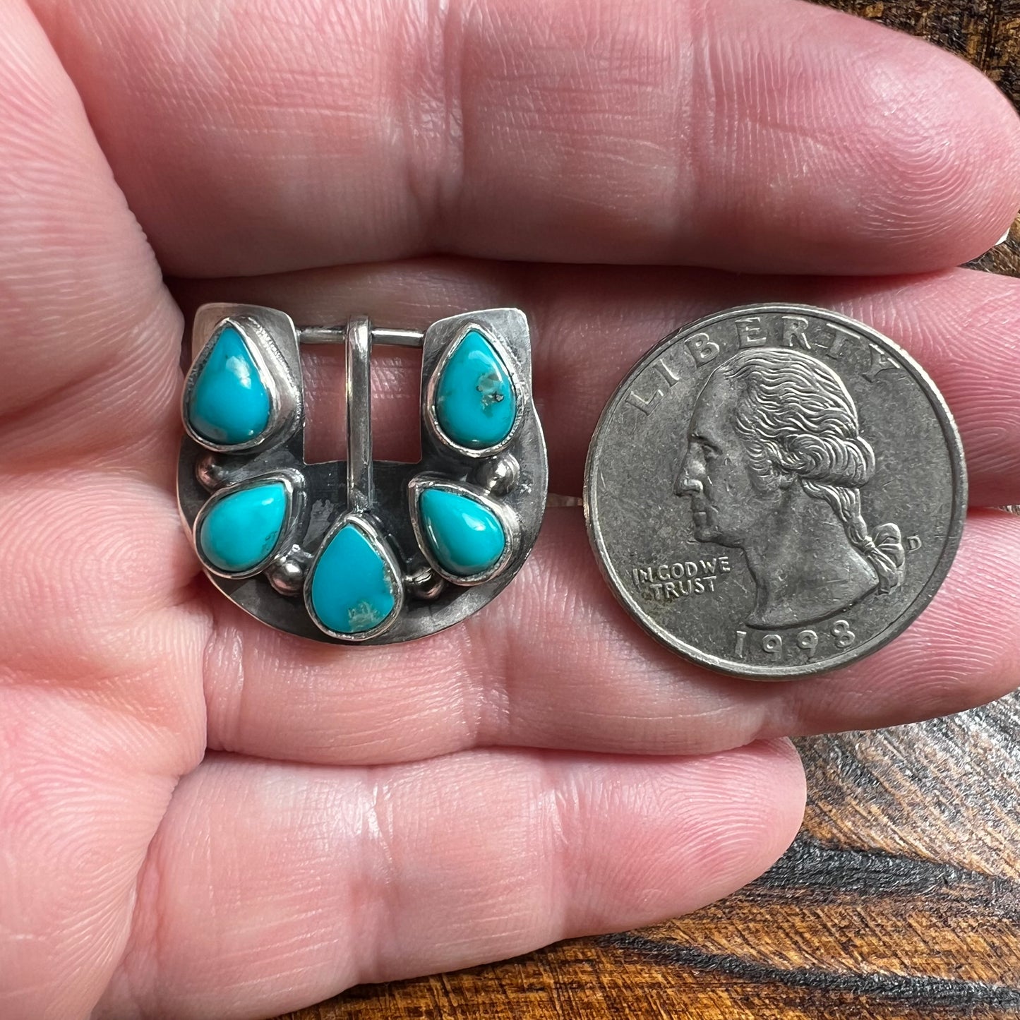 Sterling Silver Kingman Turquoise Belt Buckle Ring | Adjustable