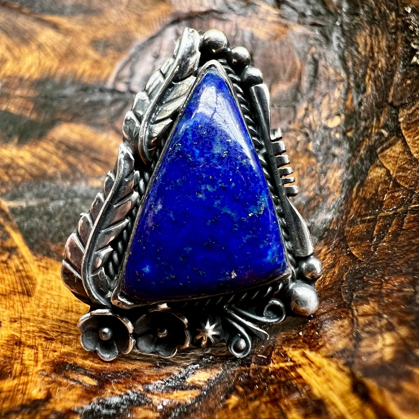 Lapis Lazuli Triangular Statement Ring in Sterling Silver Size 8.5