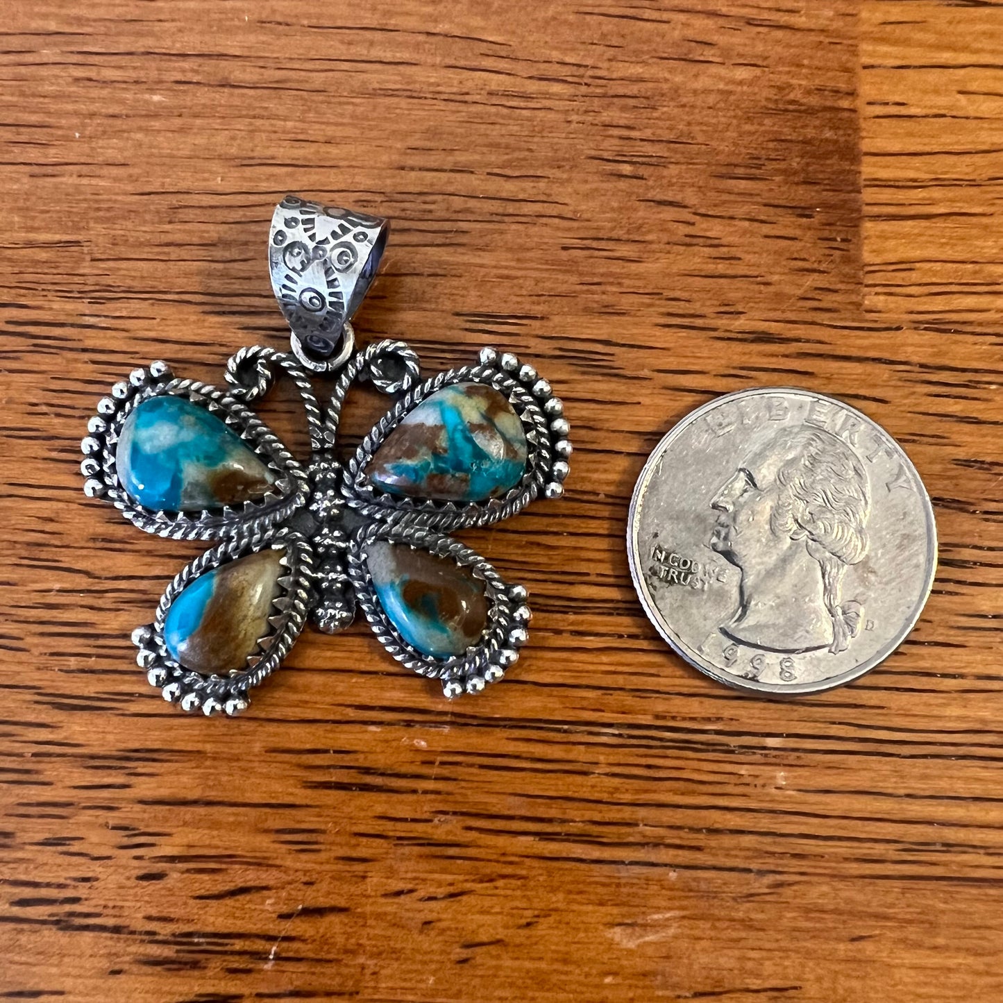 Ribbon Turquoise Statement Butterfly Pendant in Sterling Silver