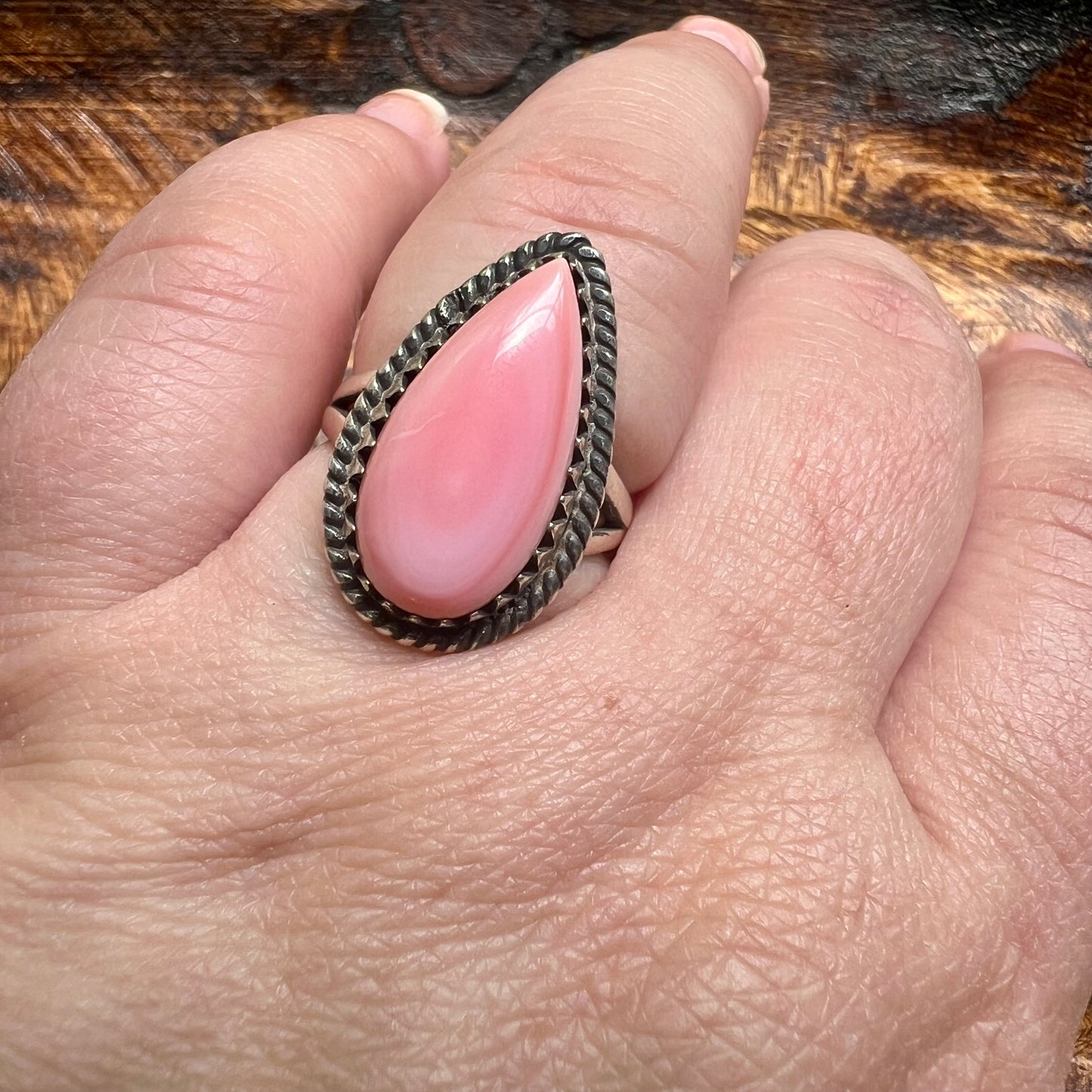Sterling Silver Queen Conch Ring Size 8 Pink Conch Teardrop Statement