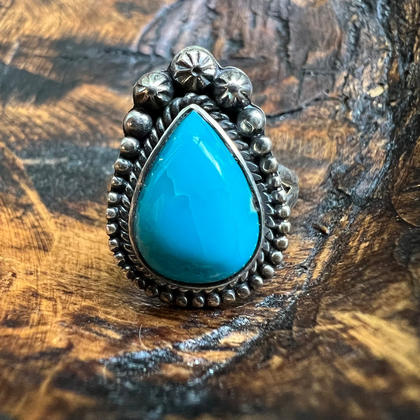 Sterling Silver Kingman Turquoise Teardrop Ring Size 8.5