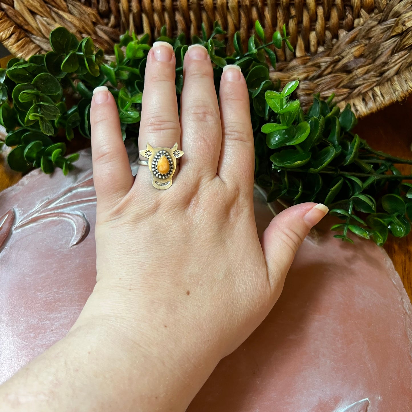 Sterling Silver Spiny Oyster Cow Ring | Adjustable Southwestern Statement Ring