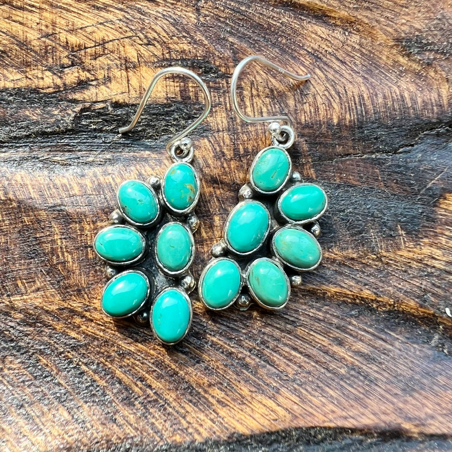 Kingman Turquoise Cluster Dangle Earrings | Sterling Silver