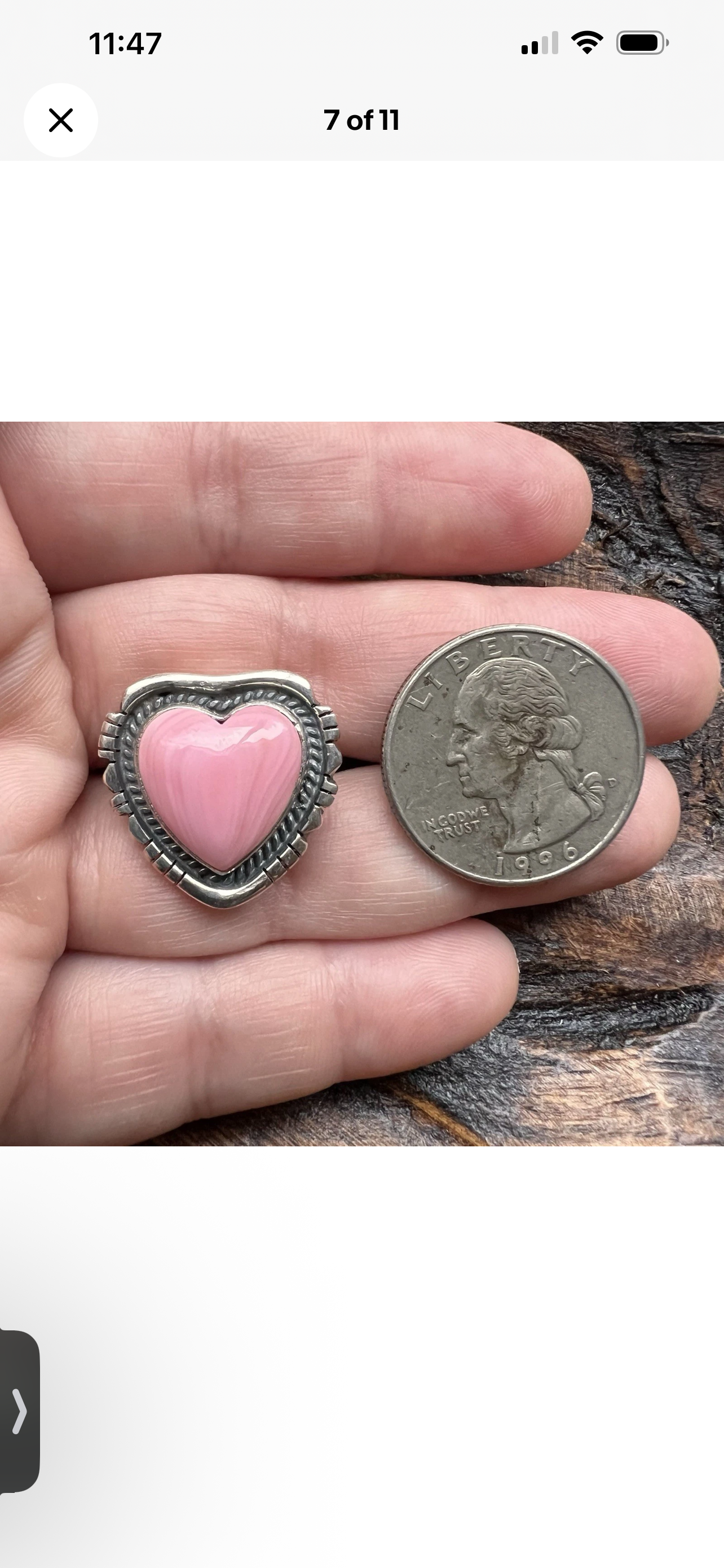 Sterling Silver Queen Conch Heart Shadowbox Ring — Size 9