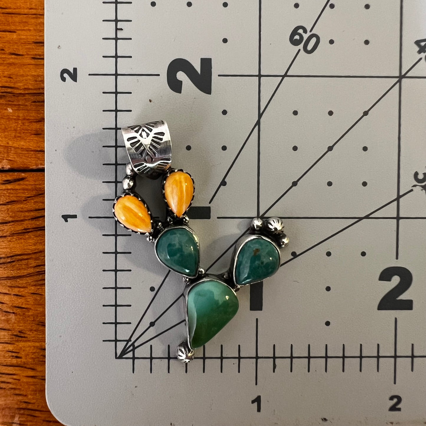 Kingman Turquoise & Spiny Oyster Cactus Pendant in Sterling Silver