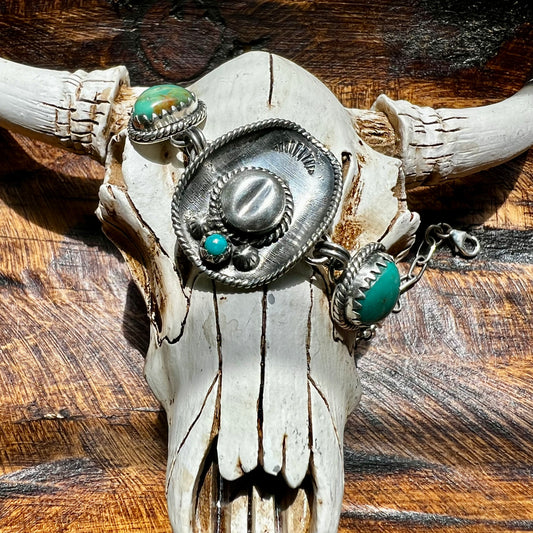 Turquoise Cowboy Hat Sterling Silver Bracelet – 7.5”