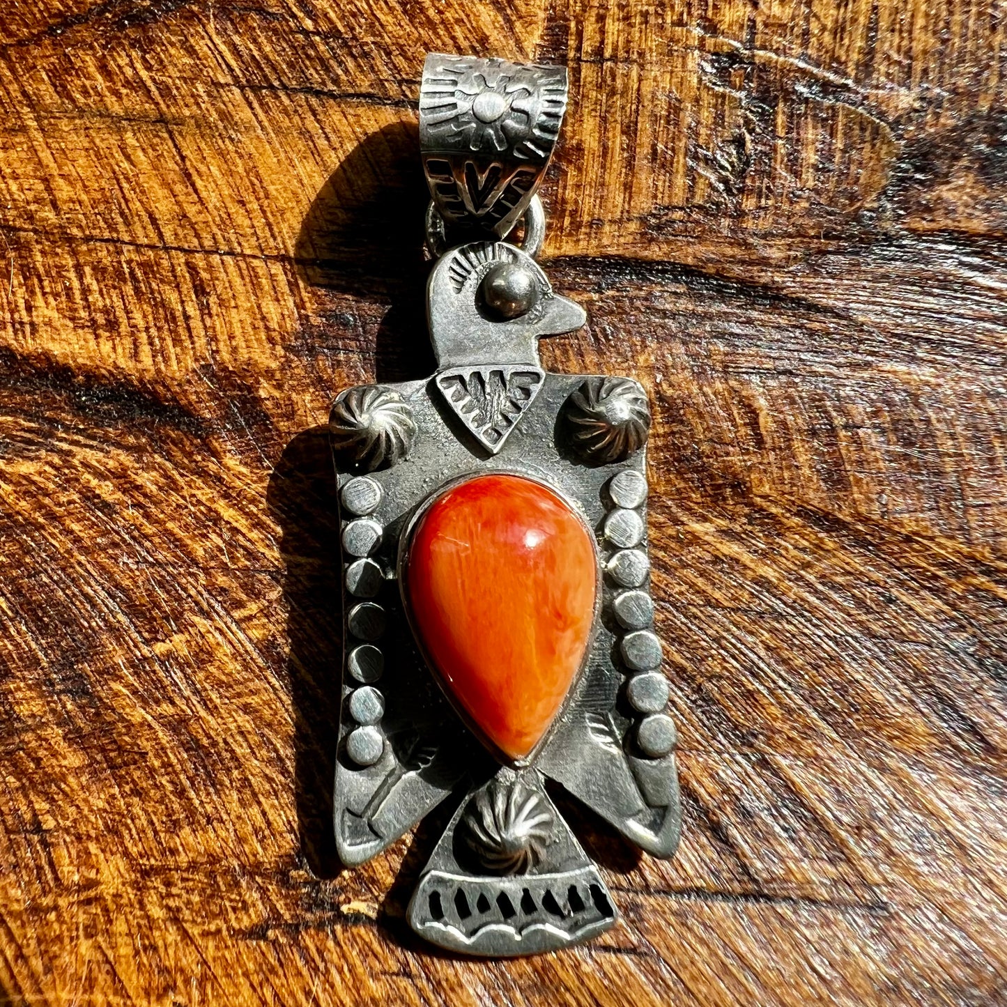 Sterling Silver Spiny Oyster Thunderbird Pendant