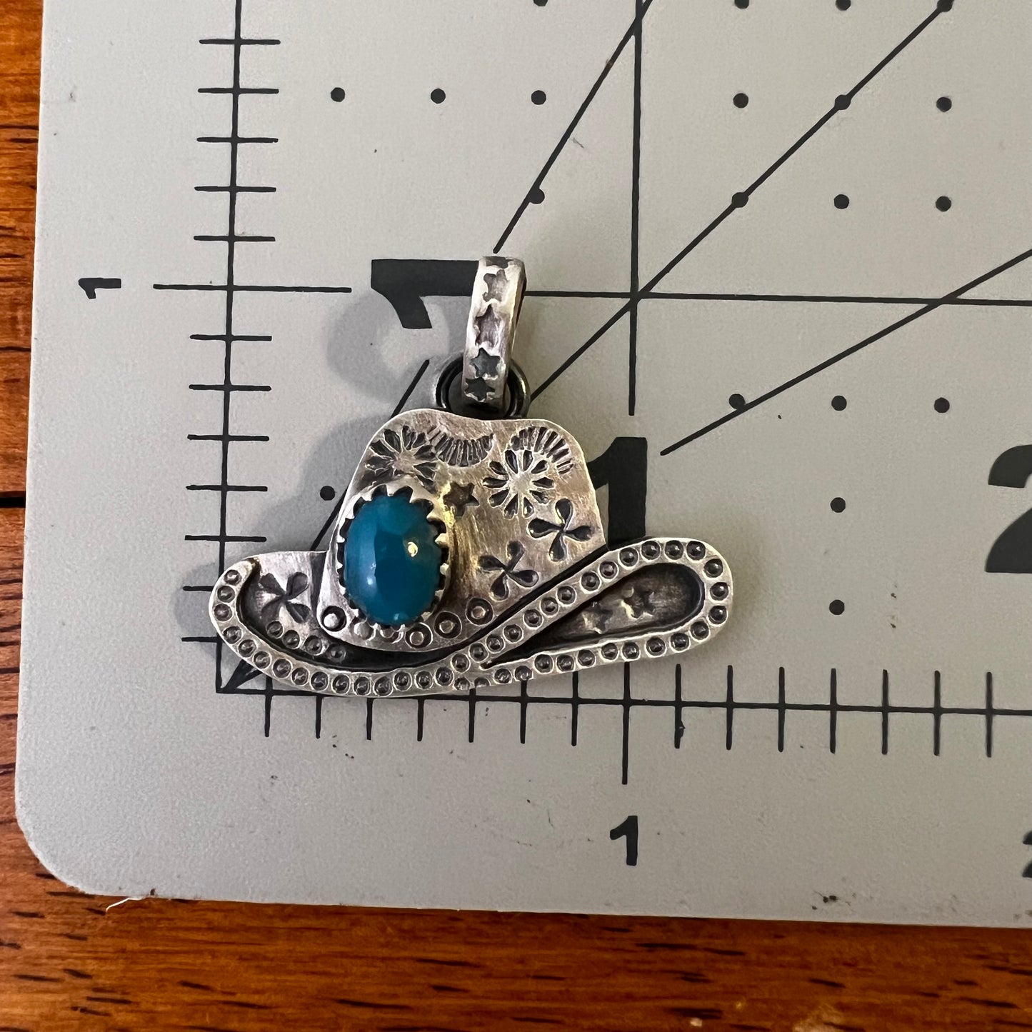 Sterling Silver Kingman Turquoise Cowboy Hat Pendant