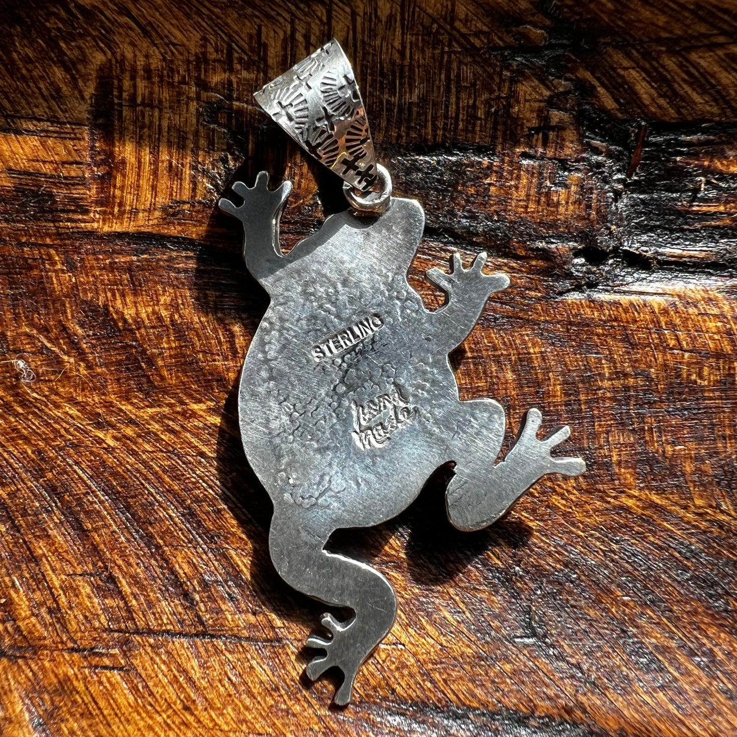 Storyteller Frog Pendant in Sterling Silver with Kingman Turquoise