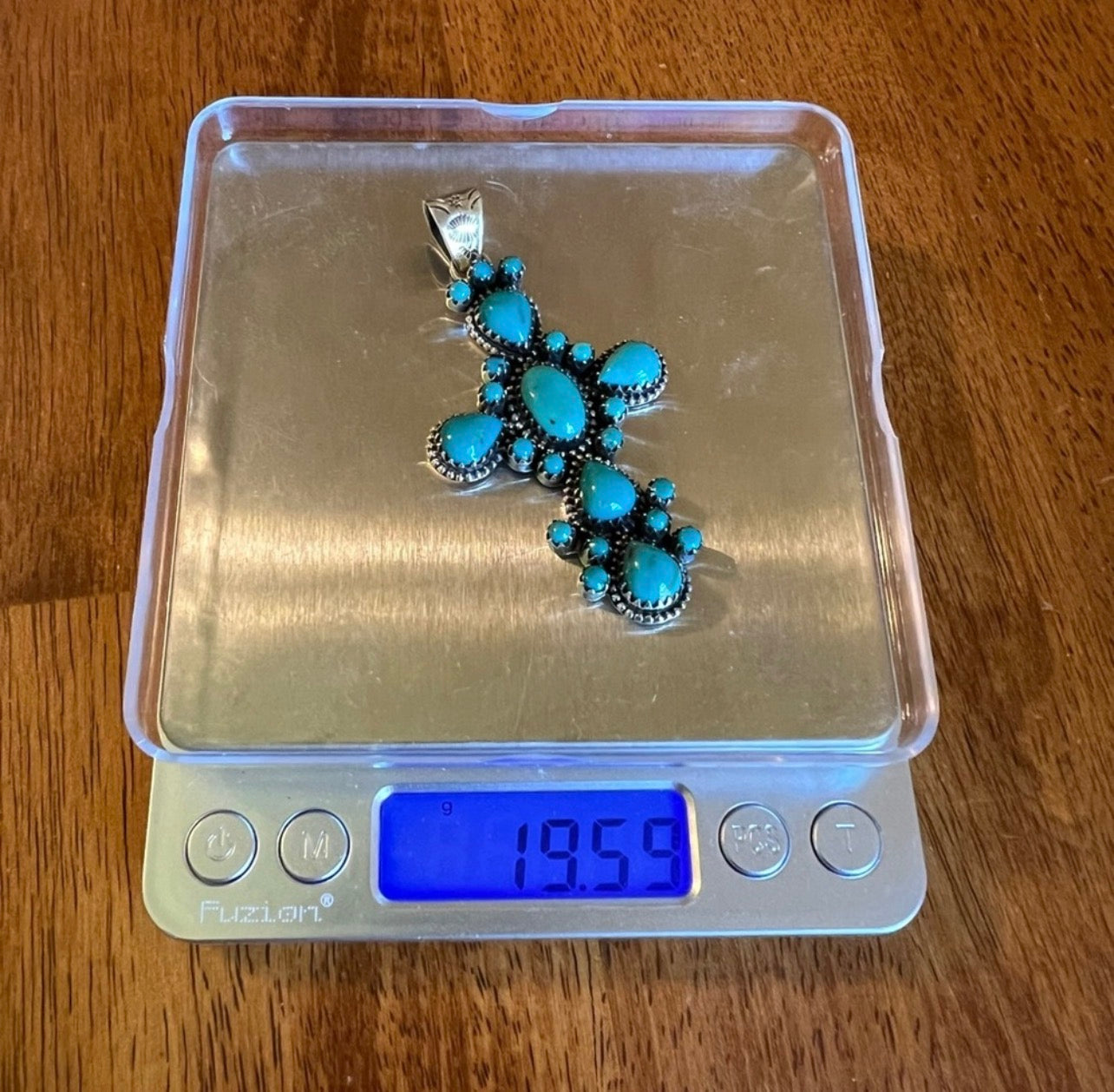 Sterling Silver & Kingman Turquoise Cluster Cross Pendant