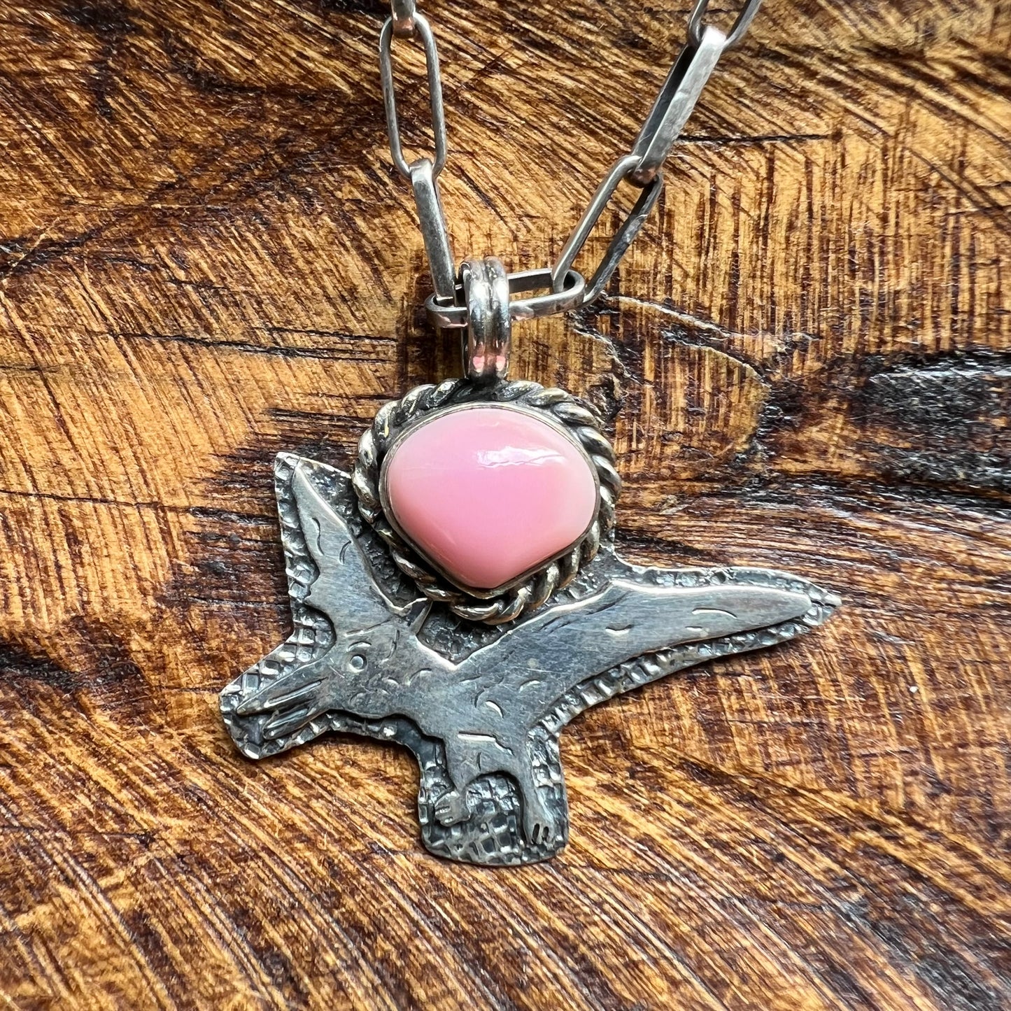 Sterling Silver Pink Conch Pterodactyl Dinosaur Pendant