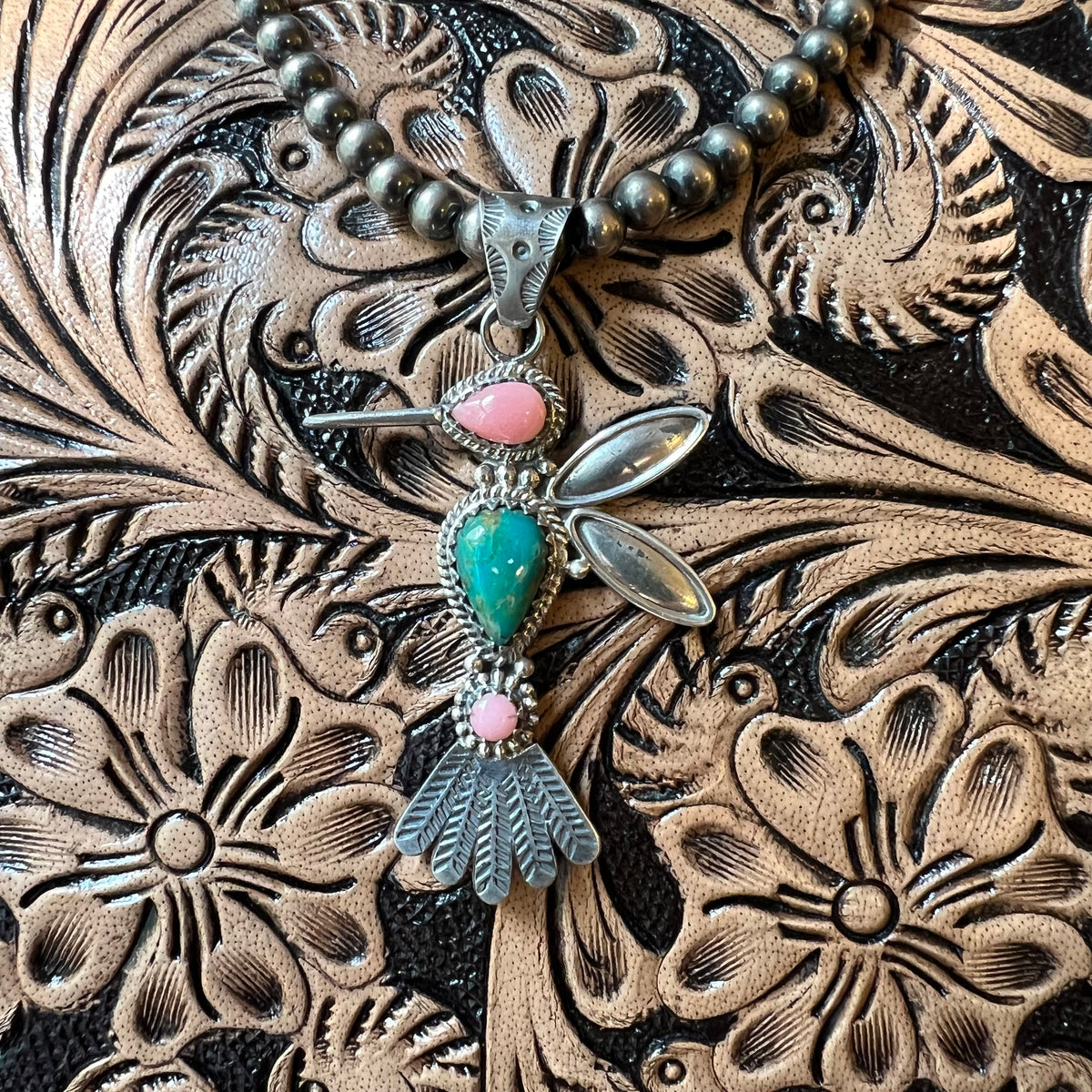 Sterling Silver Multi-Stone Hummingbird Pendant | Turquoise or Spiny Oyster