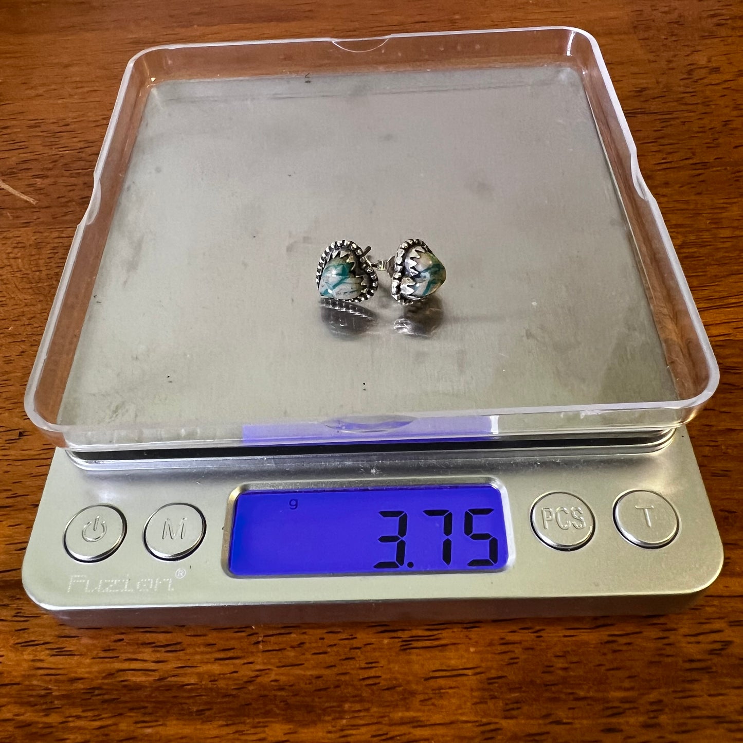 Ribbon Turquoise Heart Stud Earrings | Sterling Silver Heart Earrings